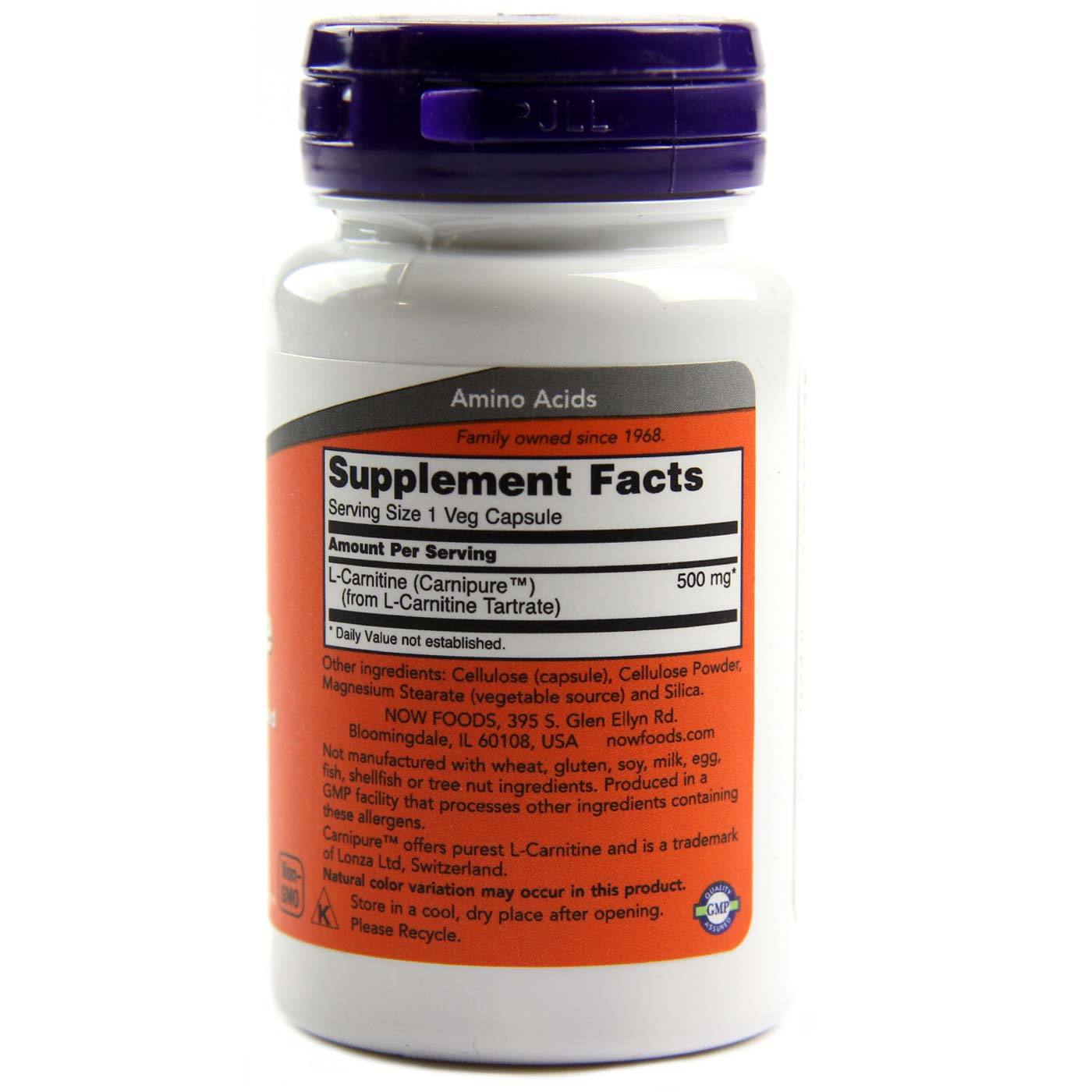 Now Foods, L-Carnitina 500 mg - 30 Cápsulas Vegatarianas - Imagem 2