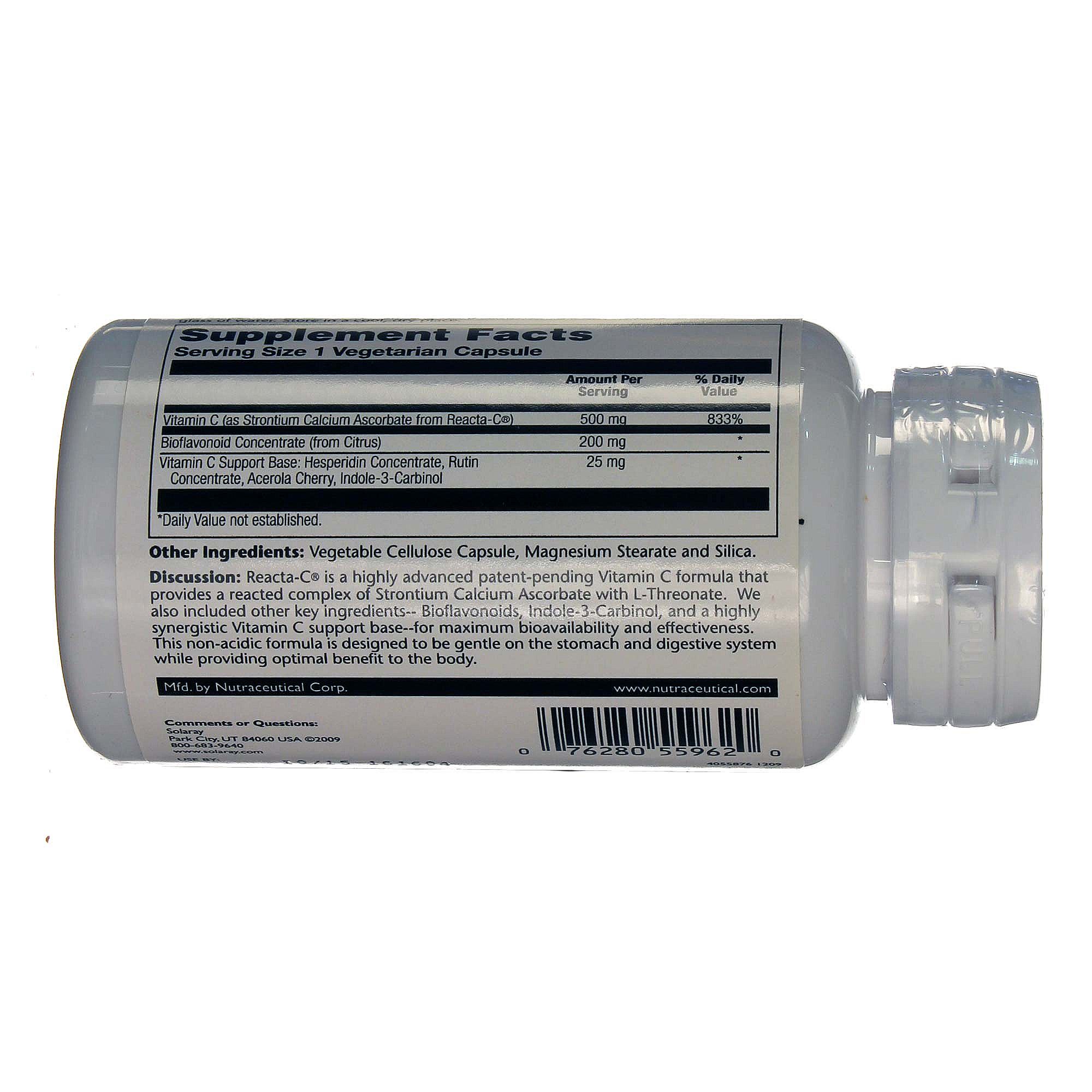 Solaray Reacta-C com bioflavonóides 500 mg 60 Cápsulas Vegetarianas - Imagem 3