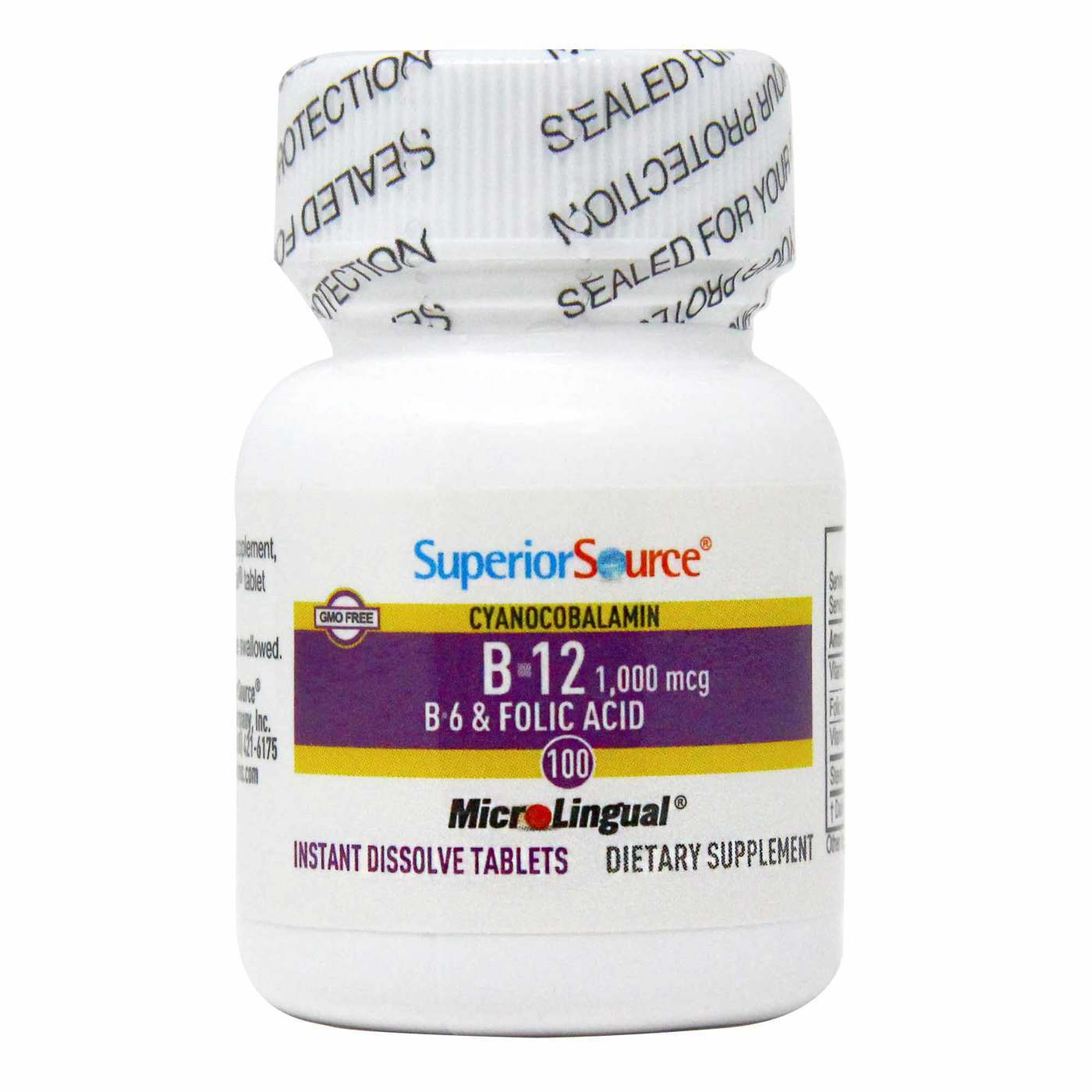 Superior Source, No Shot B12 Cianocobalamina 1,000 mcg com B6 e Ácido Fólico - 100 Tabletes - Imagem 5