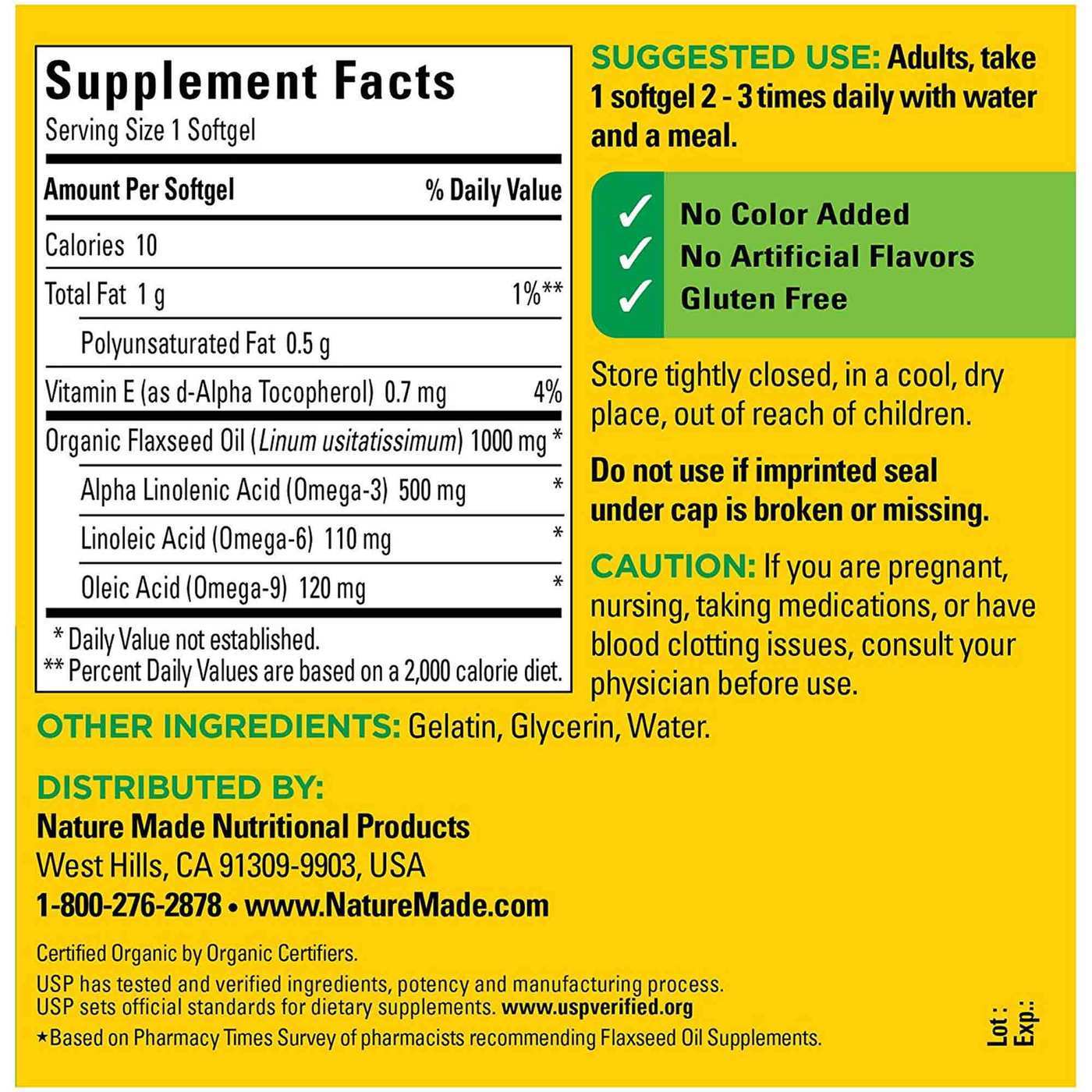 Nature Made, Óleo de Linhaça - 1000 mg - 180 Cápsulas em Gel - Imagem 2