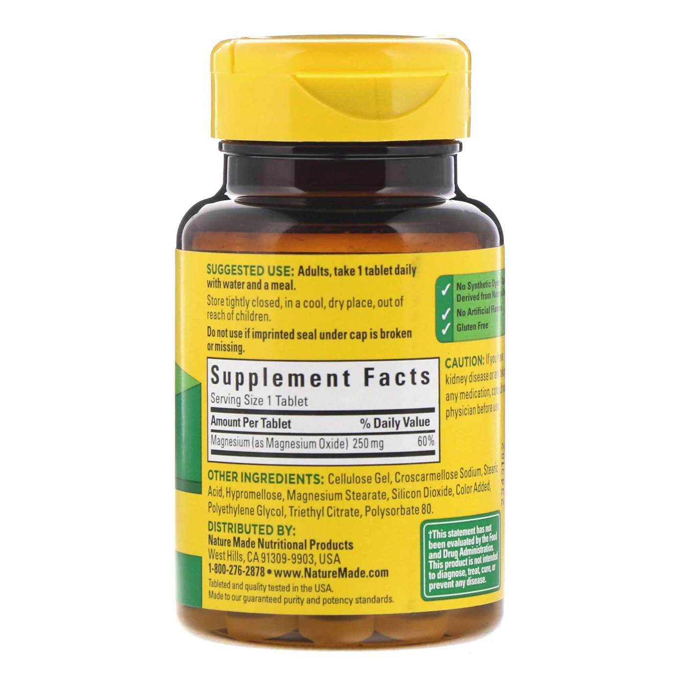 Nature Made, Magnésio - 250 mg - 100 Tabletes - Imagem 2