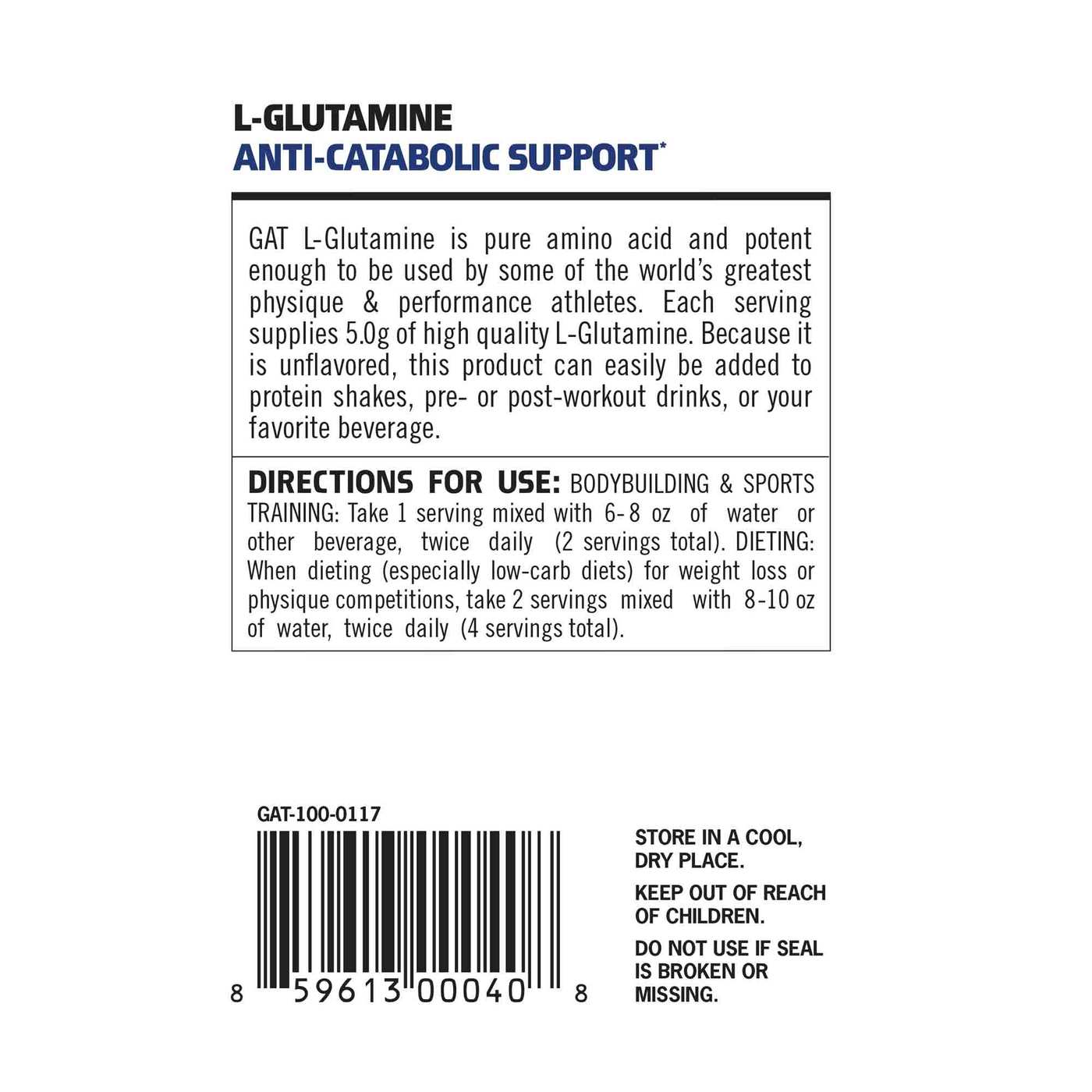 GAT L-Glutamina, Sem sabor - 17.6 oz - Imagem 2