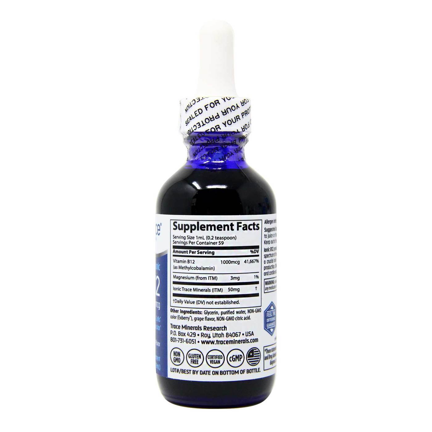 Trace Minerals Research Liquid Ionic B12, Uva - 1,000 mcg - 2 fl oz - Imagem 2