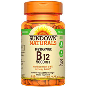 Sundown Naturals, Vitamina B12, Cereja 5,000 mcg - 90 Micro Pastilhas