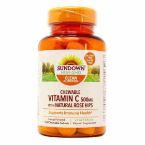Sundown Naturals, Vitamina C com Rose Hips - 500 mg - 100 Comprimidos Mastigáveis