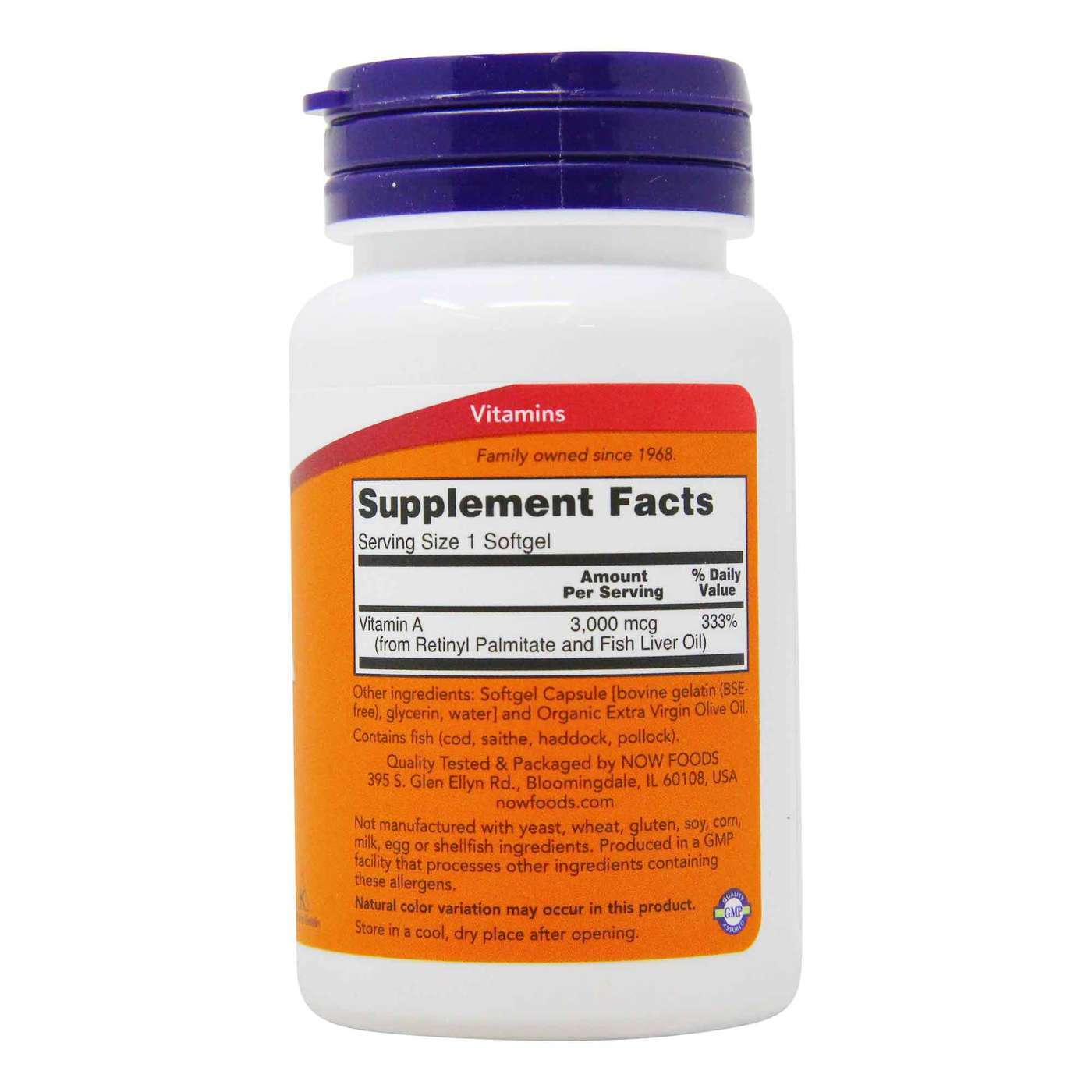 Vitamina A 10.000 UI Óleo do fígado de peixe Now Foods - 100 Cápsulas em Gel - Imagem 2