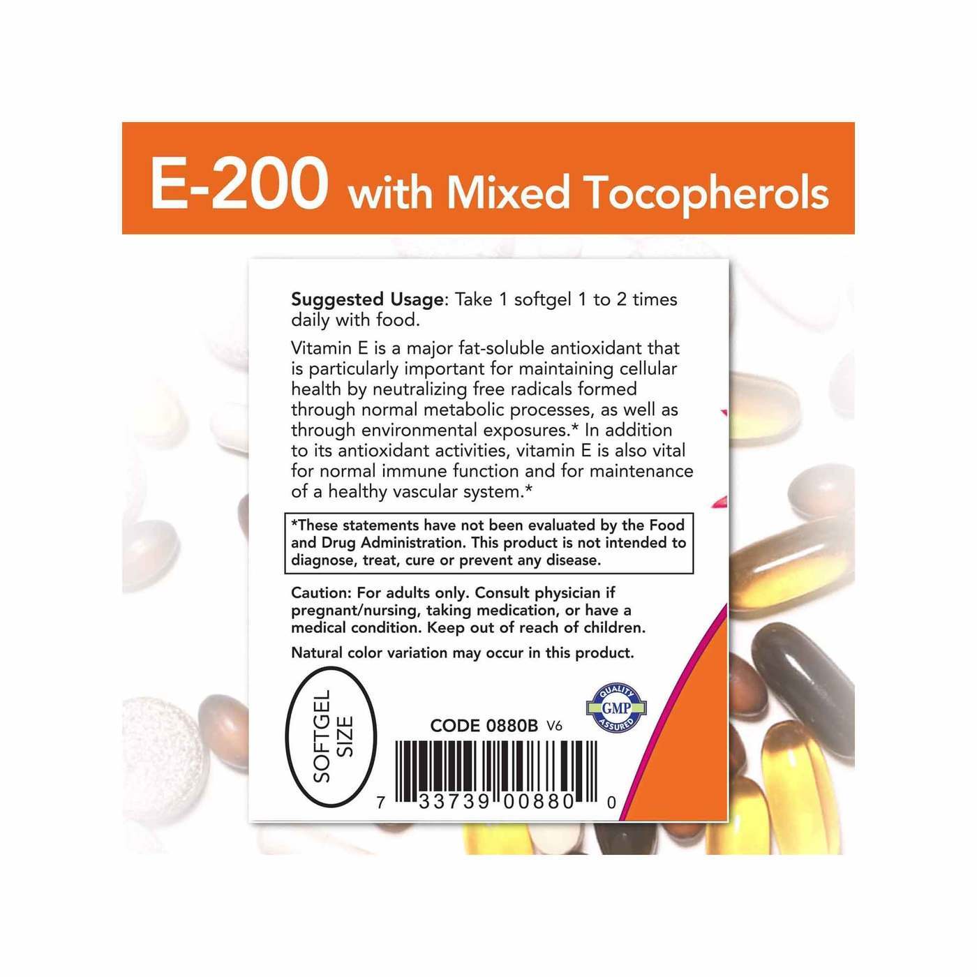 Now Foods, Vitamina E Misturado com Tocoferóis - 200 UI - 100 Cápsulas em Gel - Imagem 2