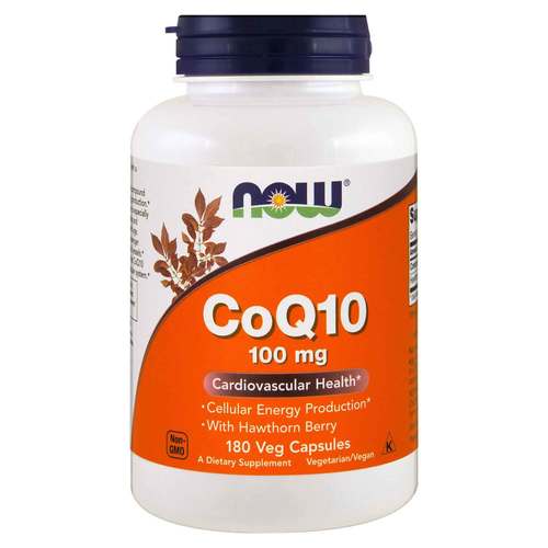 CoQ10 100 mg com Baga de Espinheiro Now Foods 180 Cápsulas Vegetarianas