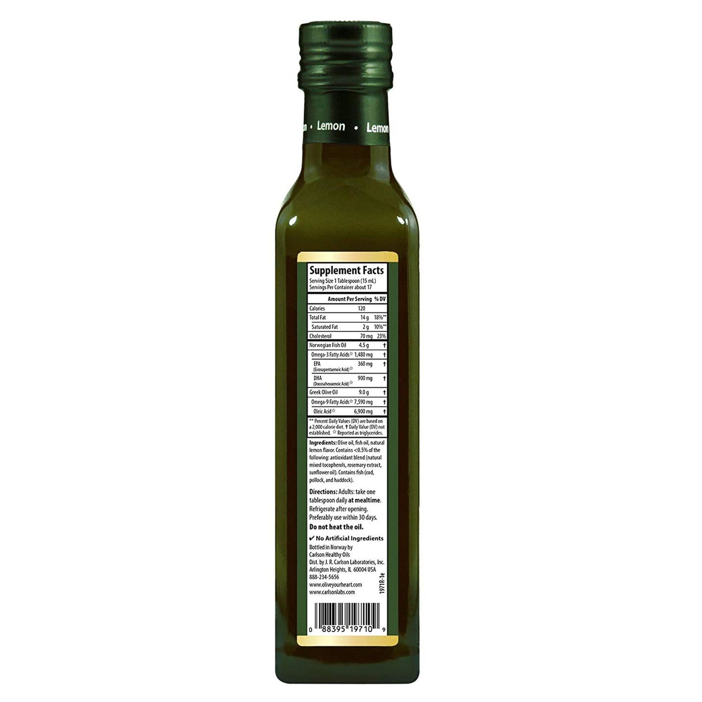 Carlson Labs Olive your Heart Olive and Fish Oil 1480 mg Omega-3s Lemon Flavor 250 ml - Imagem 4