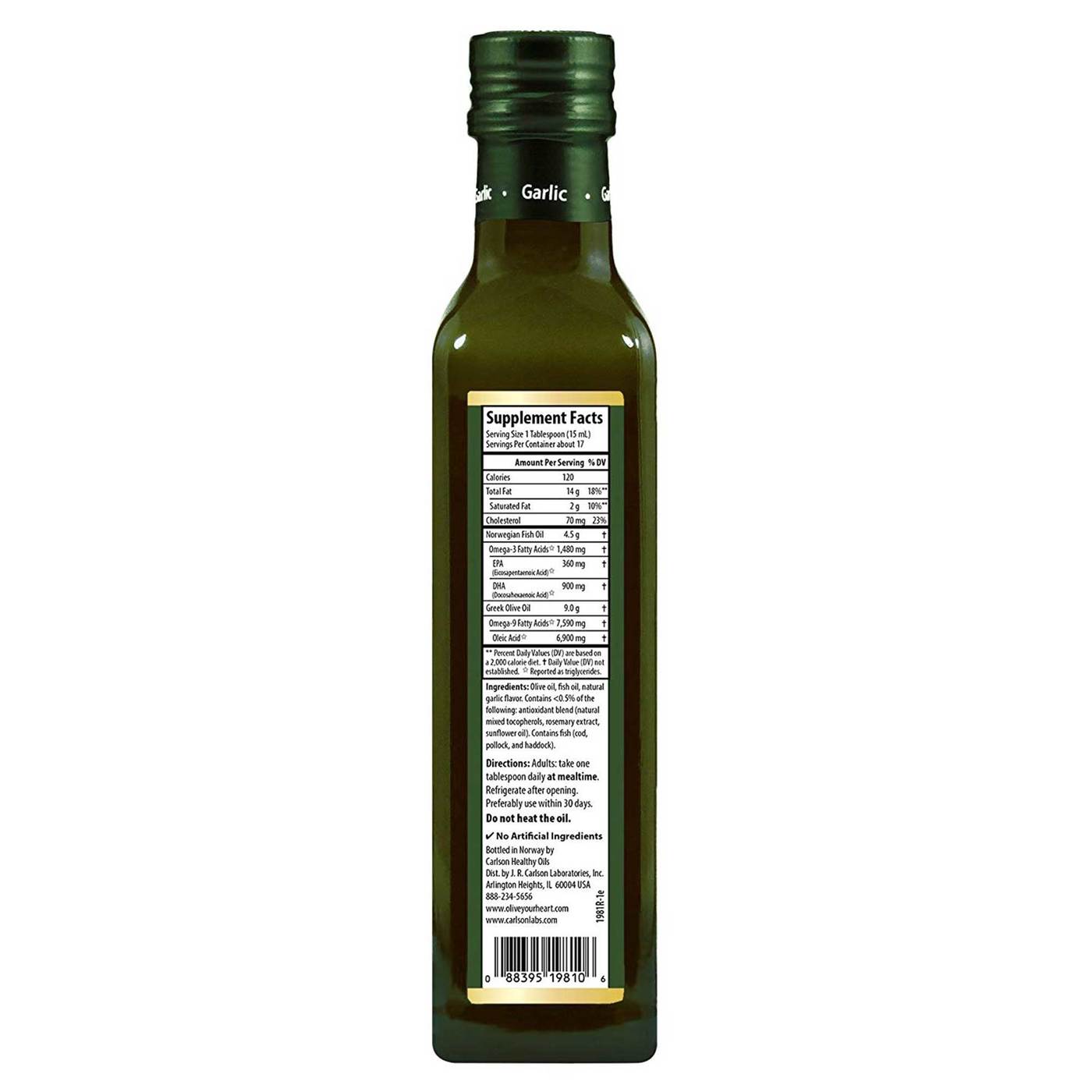 Carlson Labs Olive your Heart Olive and Fish Oil 1480 mg Omega-3s Garlic Flavor 250 ml - Imagem 4
