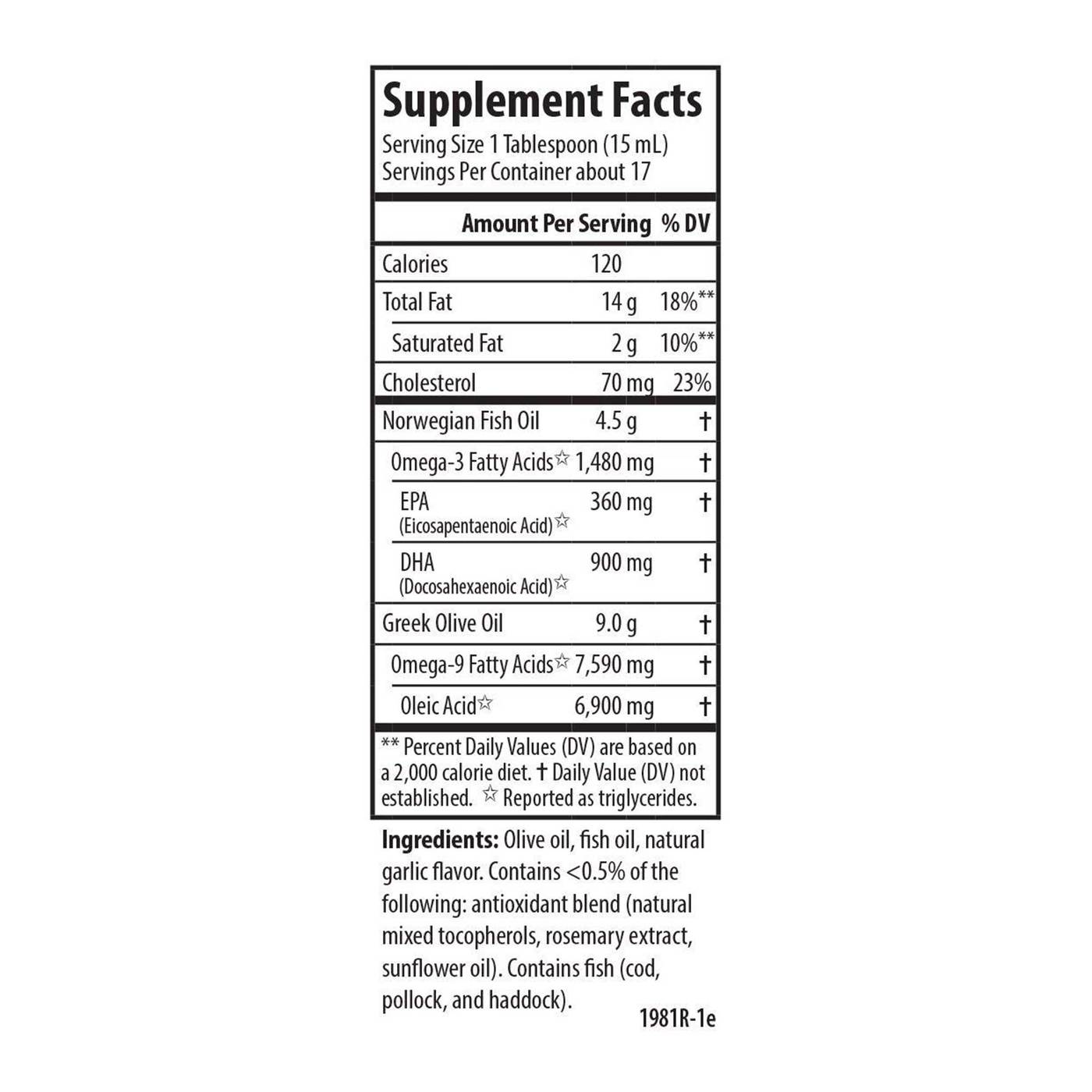 Carlson Labs Olive your Heart Olive and Fish Oil 1480 mg Omega-3s Garlic Flavor 250 ml - Imagem 5