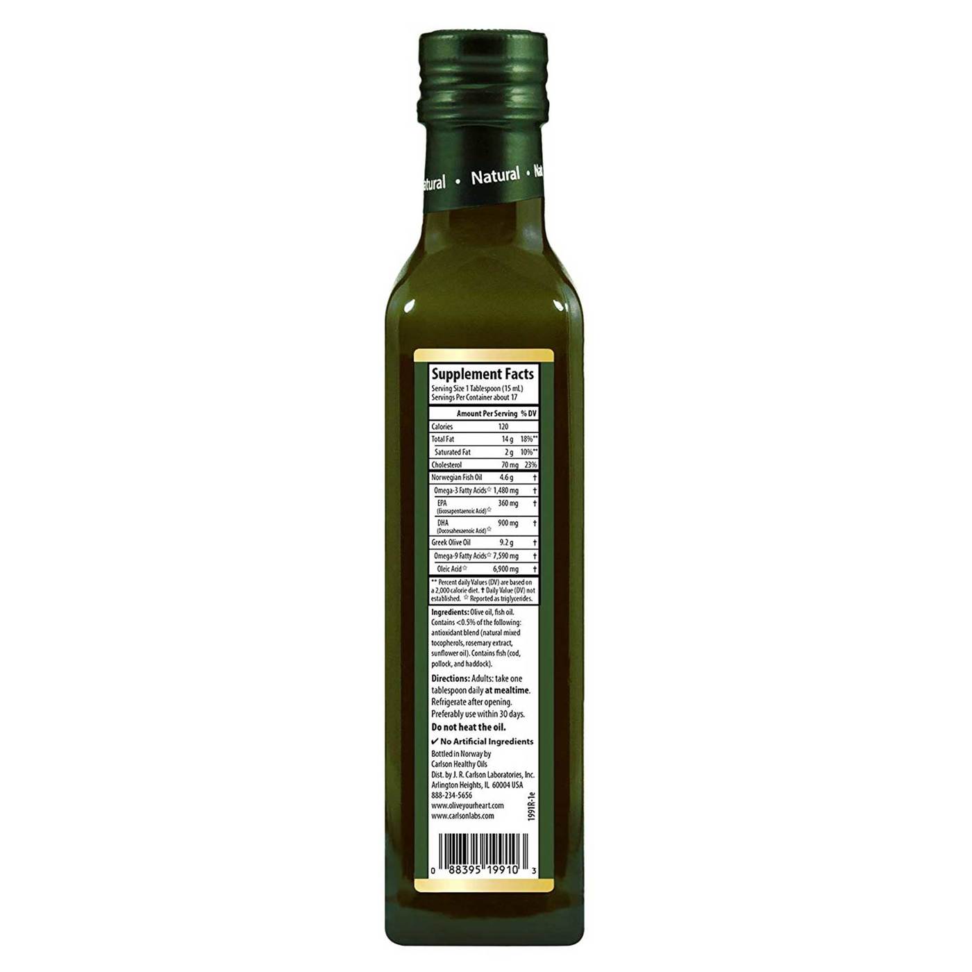 Carlson Labs Olive your Heart Olive and Fish Oil 1480 mg Omega-3s Natural Flavor 250 ml - Imagem 4