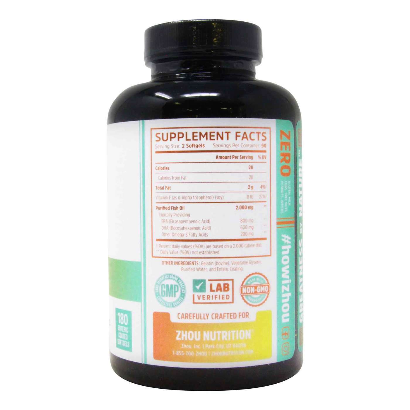Zhou Nutrition, Óleo de Peixe com Ômega 3 Purificado - 180 Cápsulas com Revestimento Entérico - Imagem 2