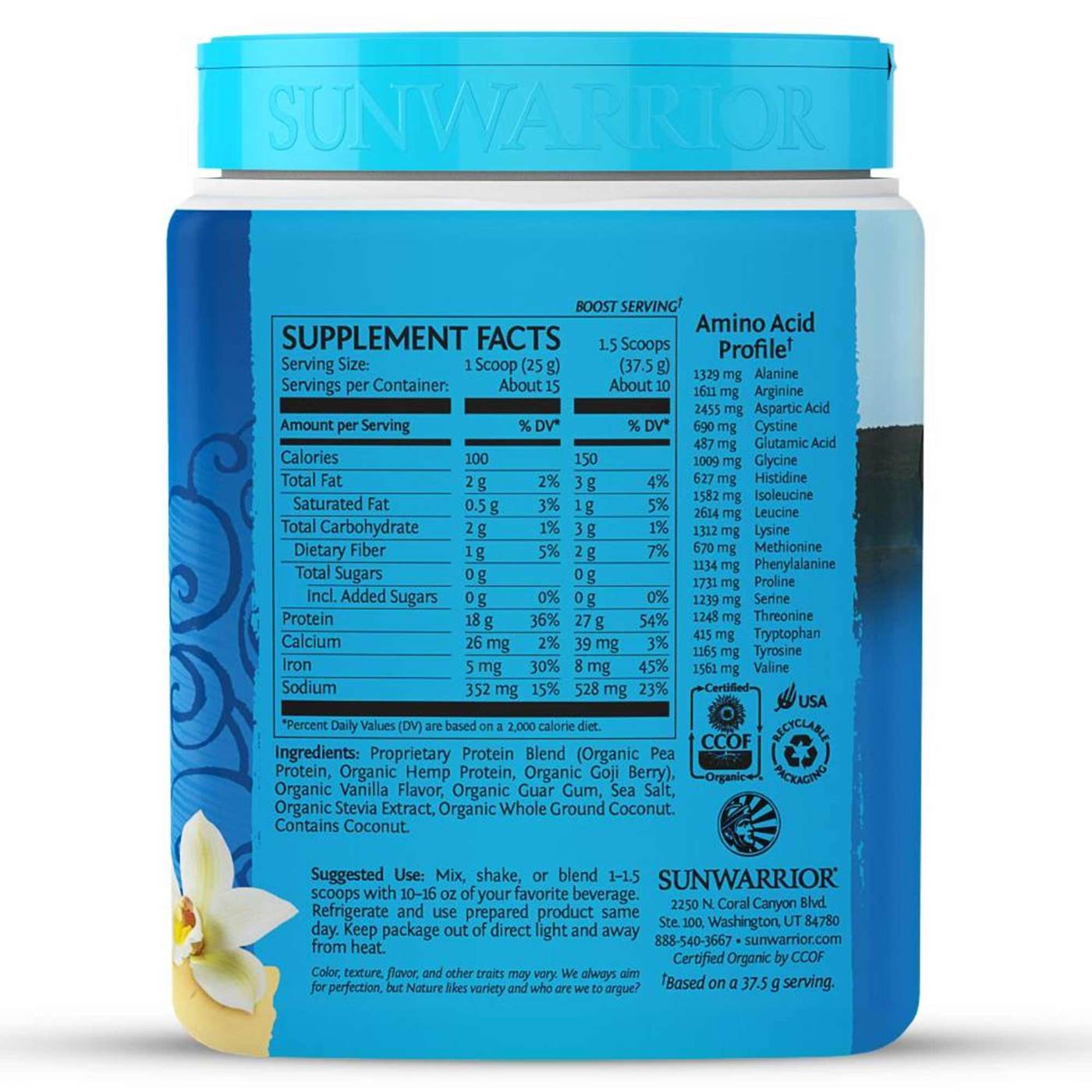 Sunwarrior Proteína Mistura de Guerreiro - Baunilha - 375 g (13,2 oz) - Imagem 2