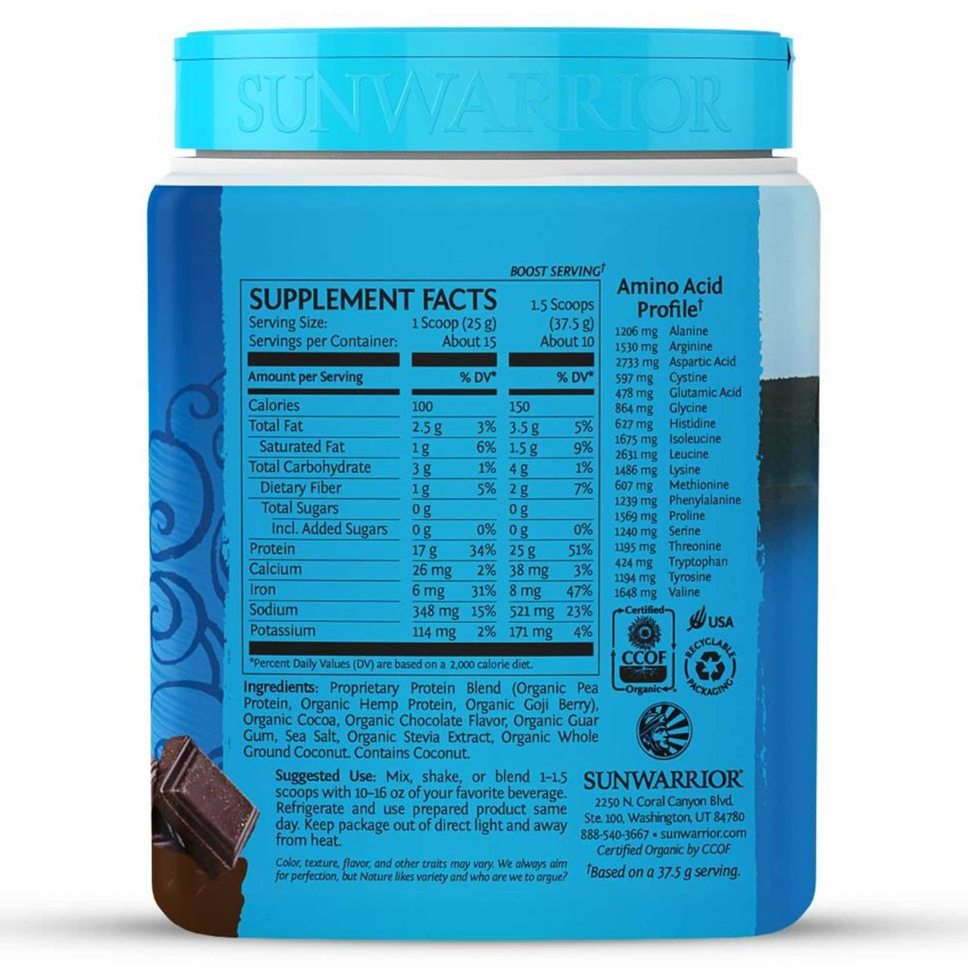 Sunwarrior Proteína Warrior Blend - Chocolate - 375 g (13,2 oz) - Imagem 2