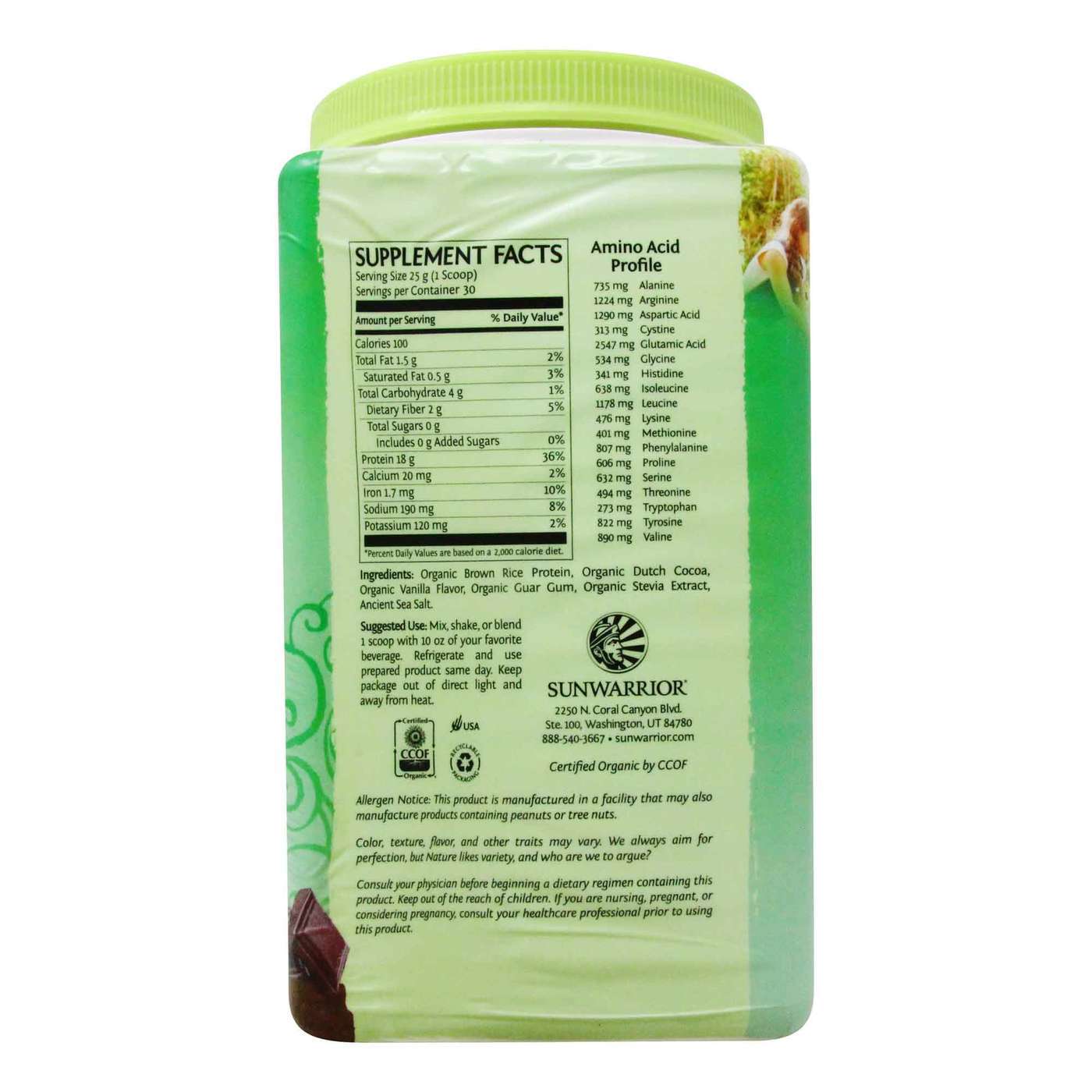Sunwarrior Proteína Clássica - Chocolate - 1.65 lbs (750 g) - Imagem 2