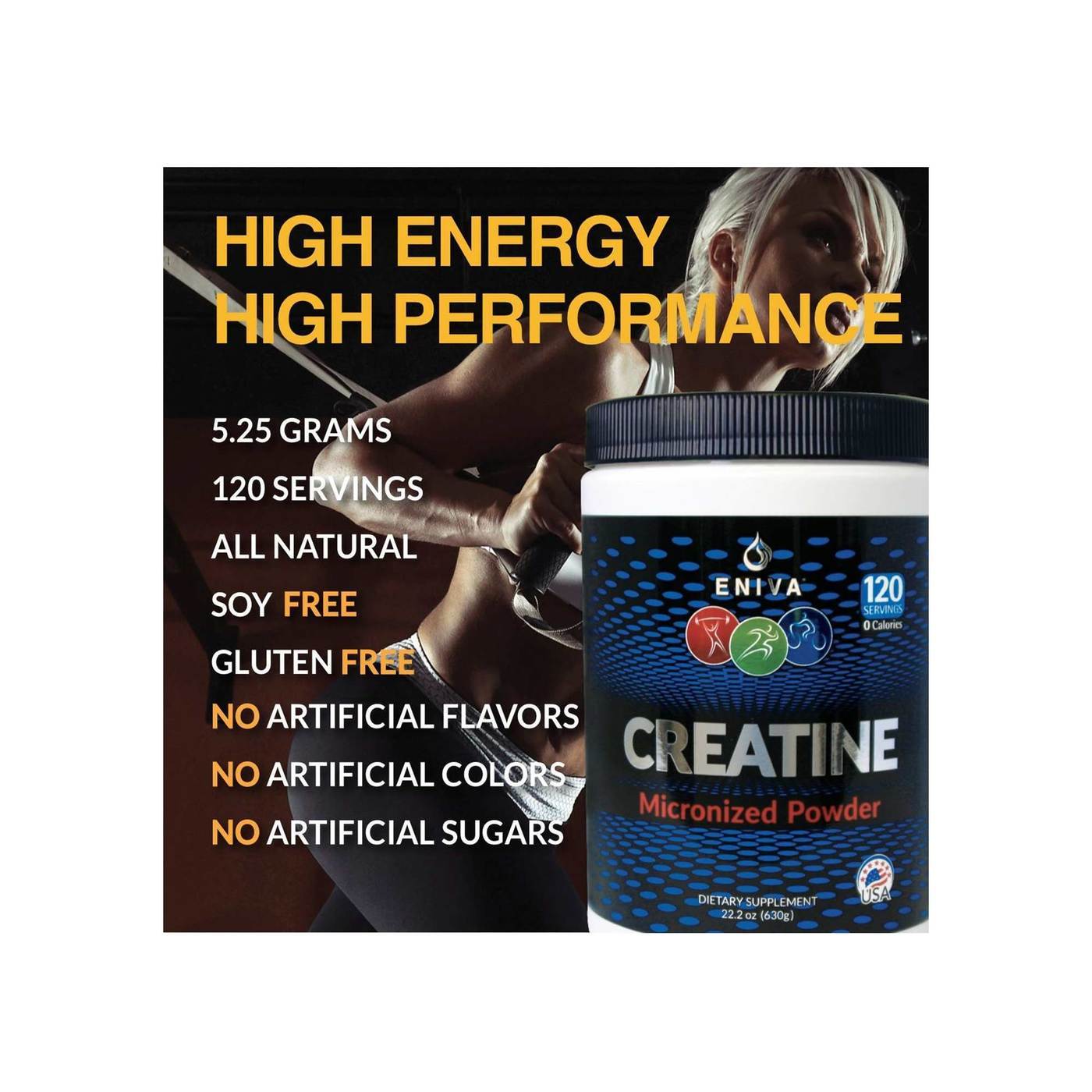 Eniva Creatine Monohydrate Micronized Powder - 22.2 oz - Imagem 4
