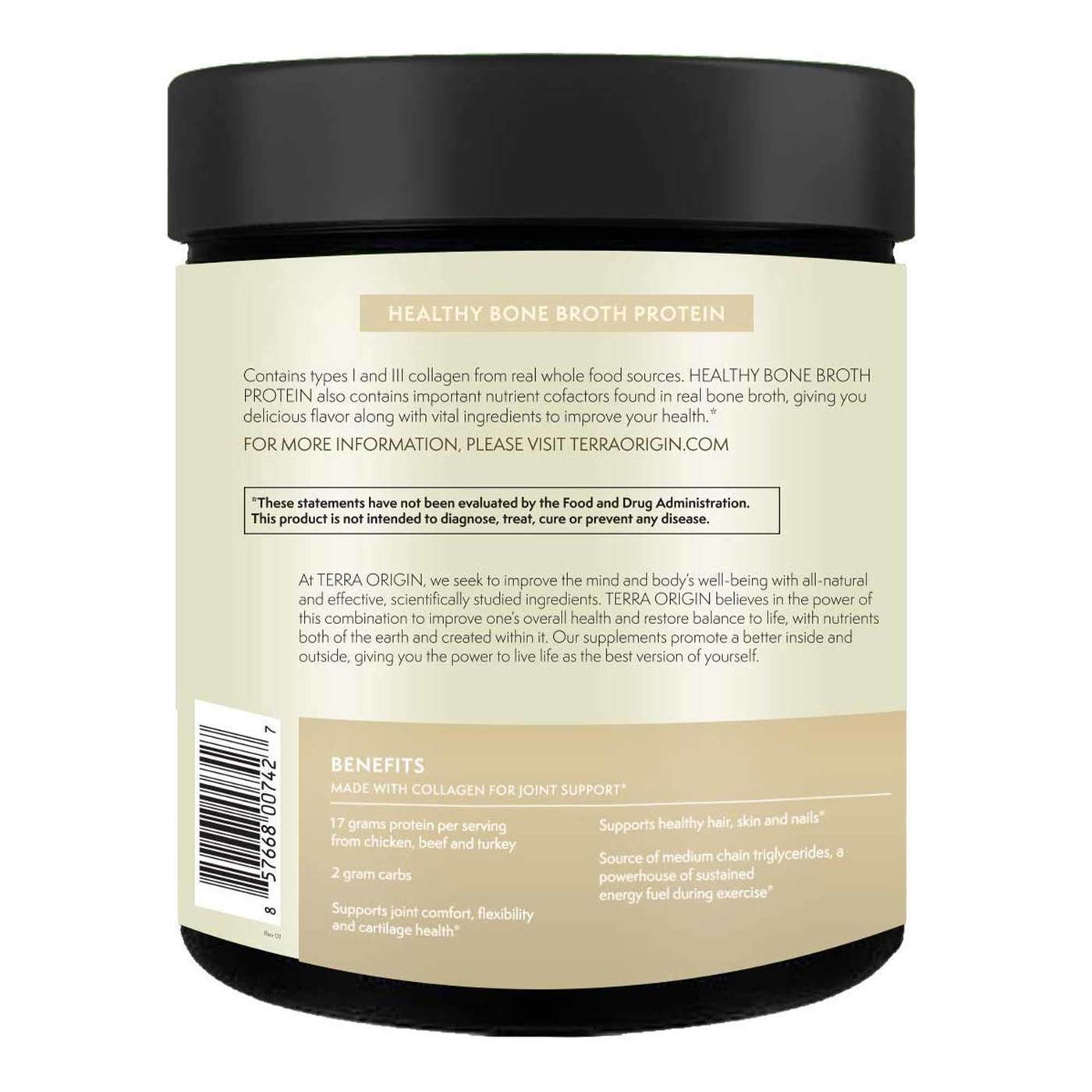Terra Origin Bone Broth Collagen Protein Vanilla - 12.33 oz (349.5 g) - Imagem 2