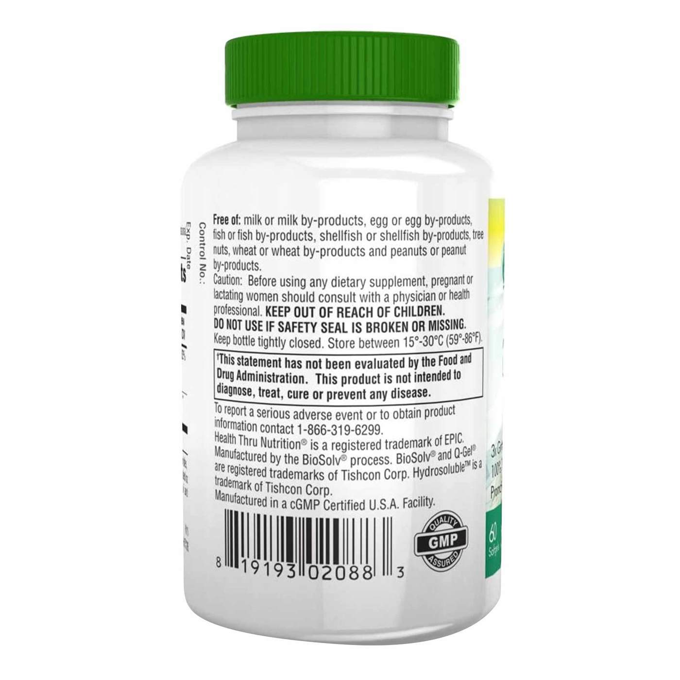 Health Thru Nutrition Hydrosoluble CoQ10 100mg - 60 Softgels - Imagem 3