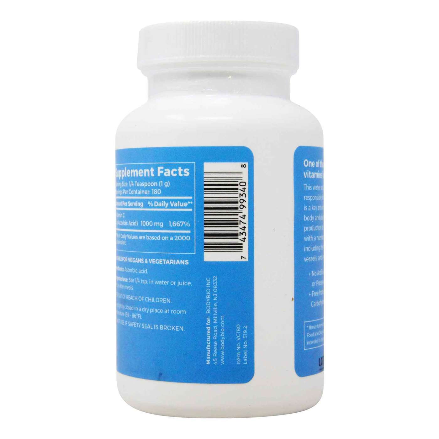 BodyBio Vitamin 'C' Crystals Ascorbic Acid 1,000 mg - 180 Grams - Imagem 3