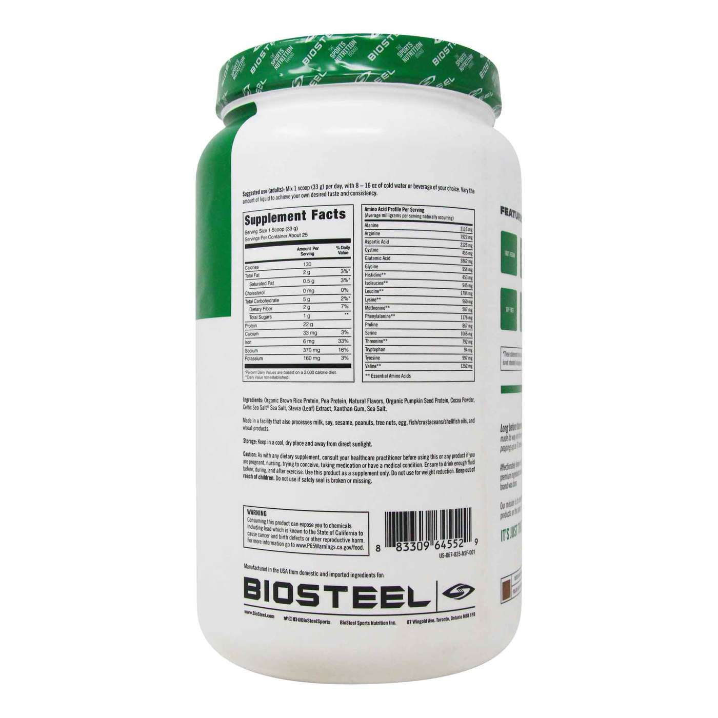 BioSteel Plant Based Protein Chocolate - 29 oz (825 g) - Imagem 2