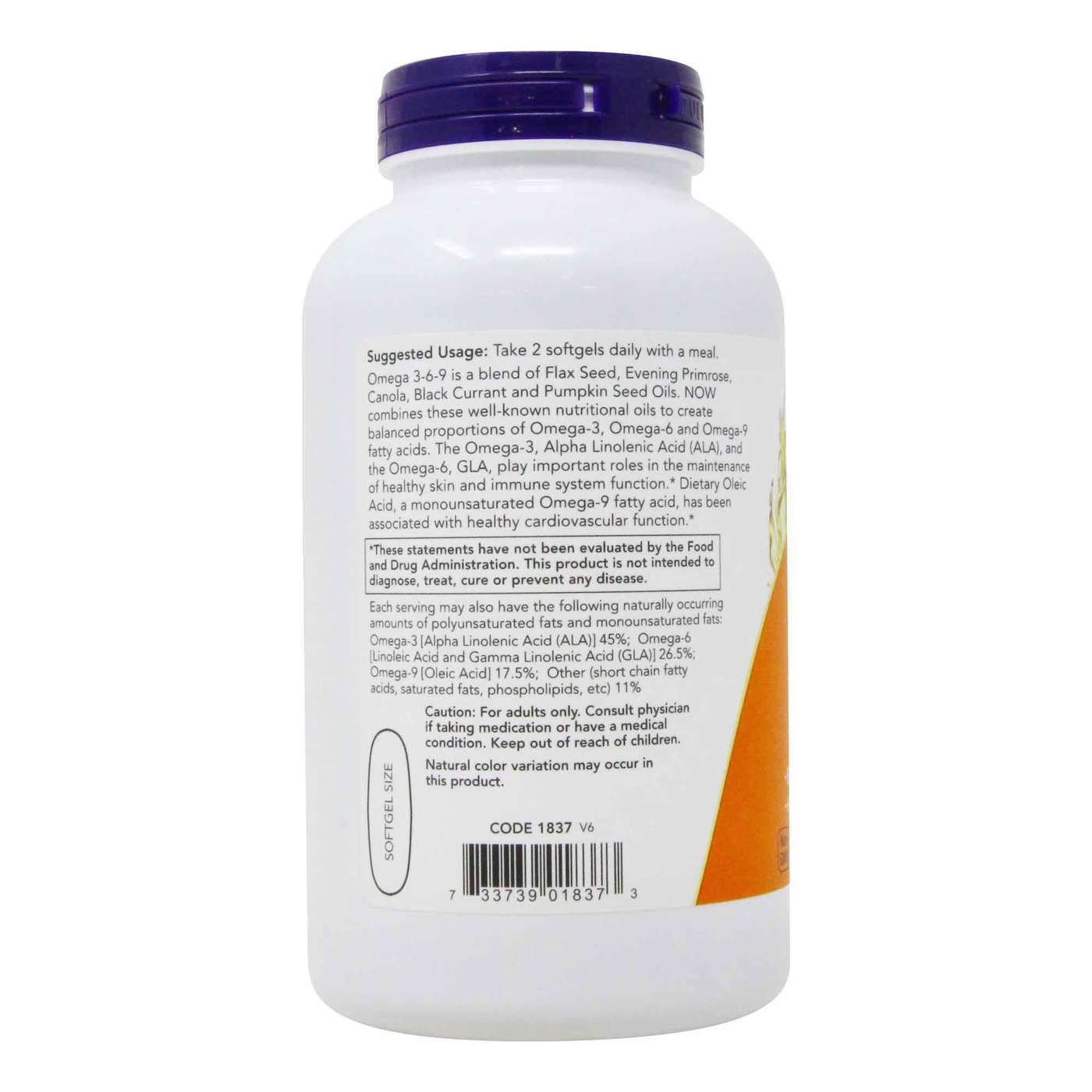 Now Foods Omega 3-6-9 1000 mg - 250 Cápsulas em Gel - Imagem 3