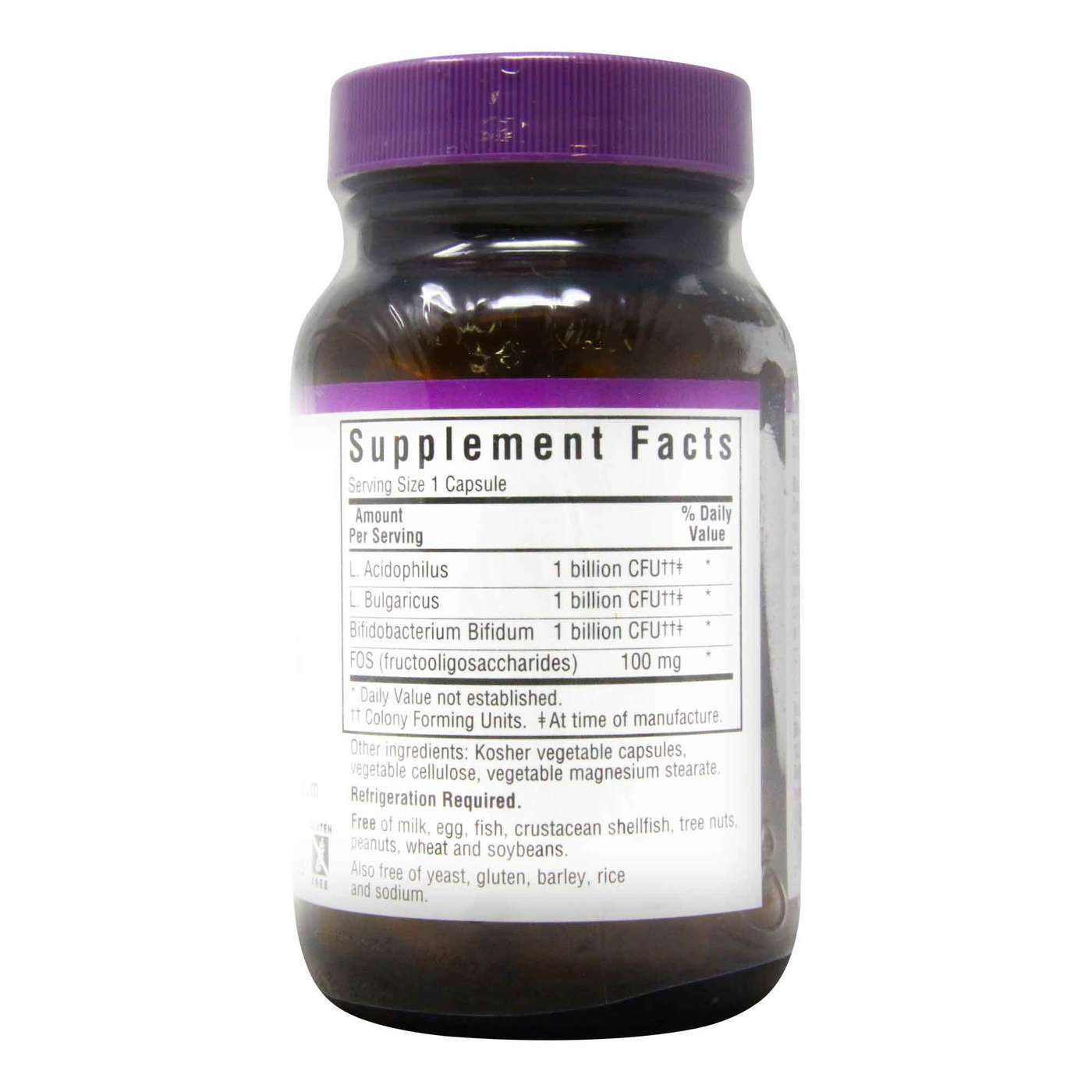 Bluebonnet Nutrition, Acidophilus Plus FOS - Probiótico sem Leite -100 Cápsulas - Imagem 2