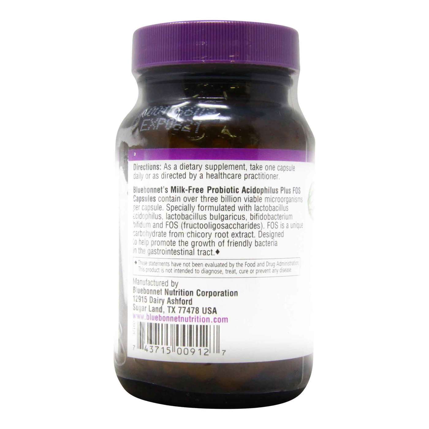 Bluebonnet Nutrition, Acidophilus Plus FOS - Probiótico sem Leite -100 Cápsulas - Imagem 3