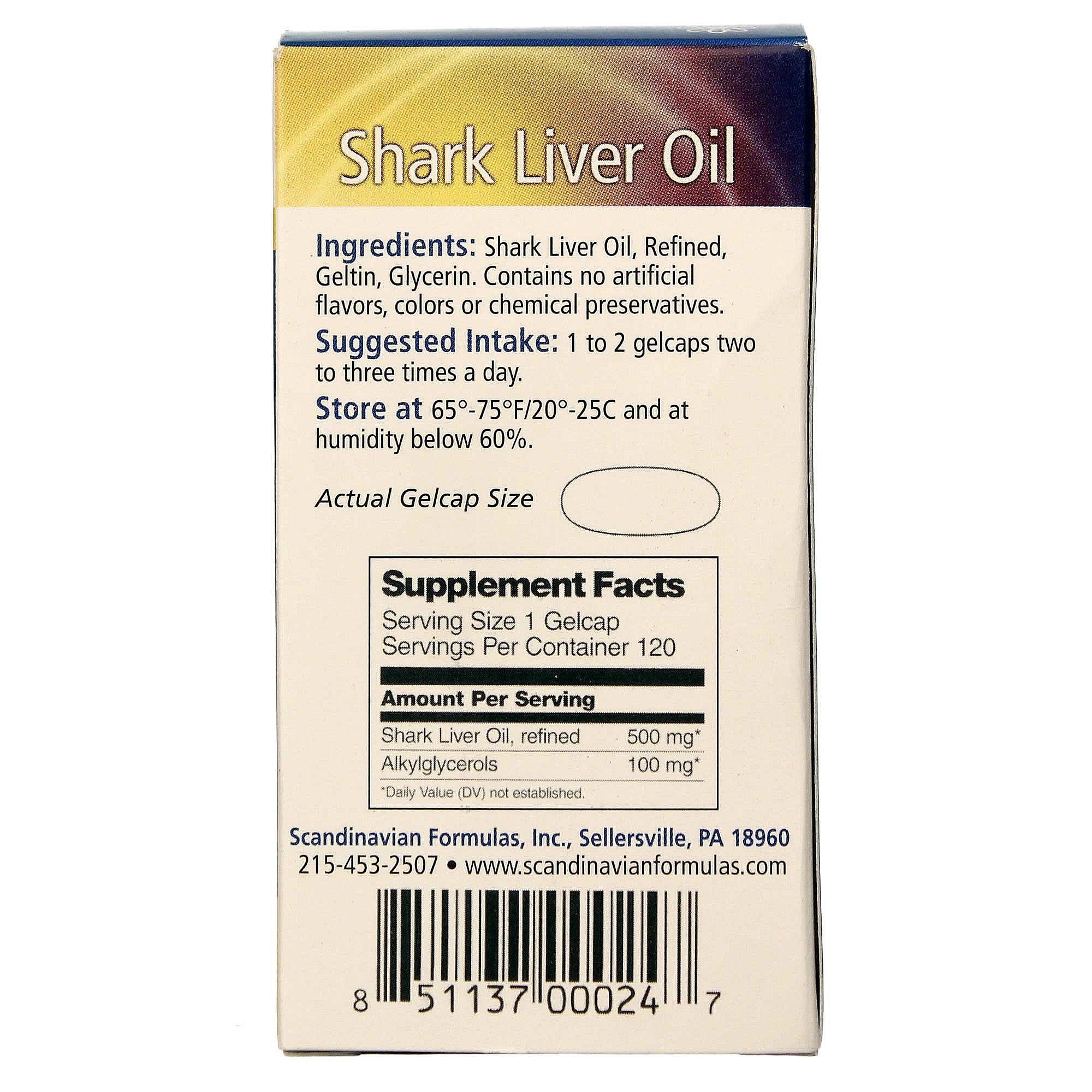 Scandinavian Formulas, Óleo de fígado de tubarão 500 mg -120 Cápsulas - Imagem 2