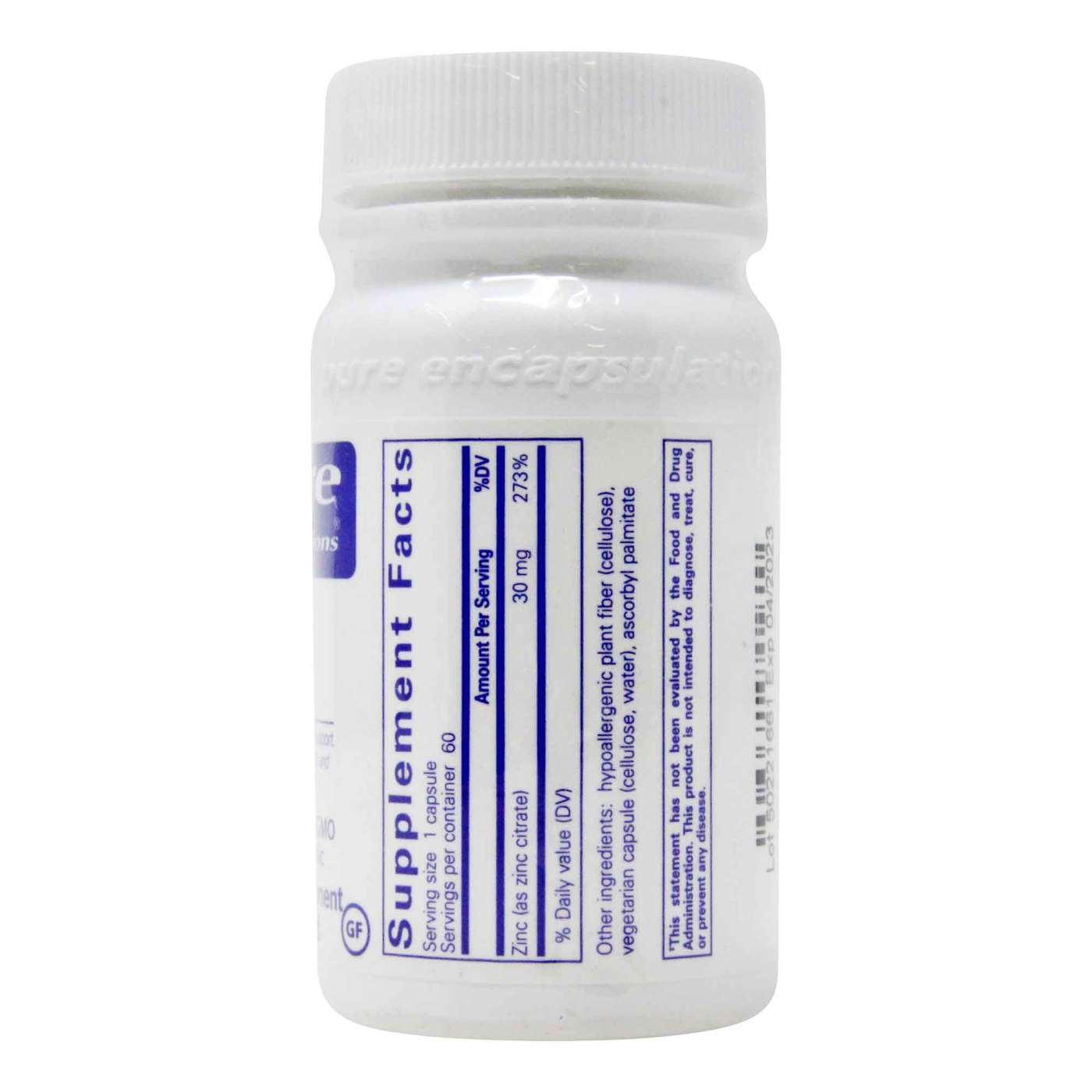 Pure Encapsulations Zinco (citrato) - 30 mg - 60 cápsulas - Imagem 2