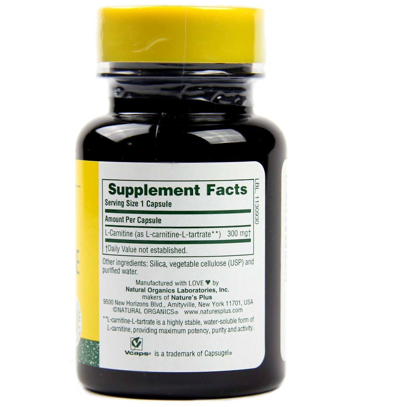 Nature's Plus, L-Carnitina 300 mg - 30 Cápsulas Vegetarianas - Imagem 2