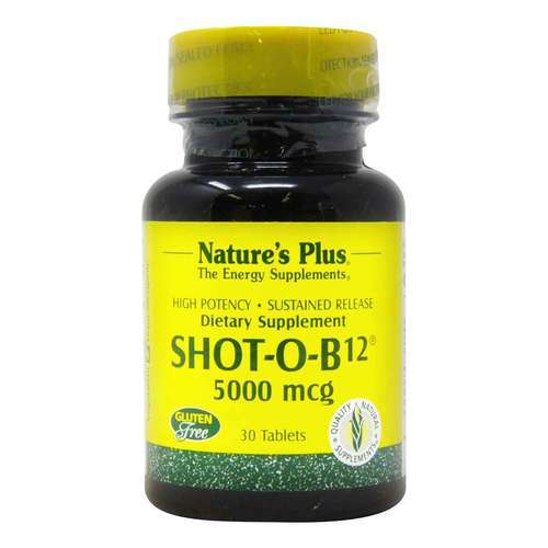 Nature's Plus, Shot-O-B12® 5000 mcg - Libertação Prolongada - 30 Comprimidos