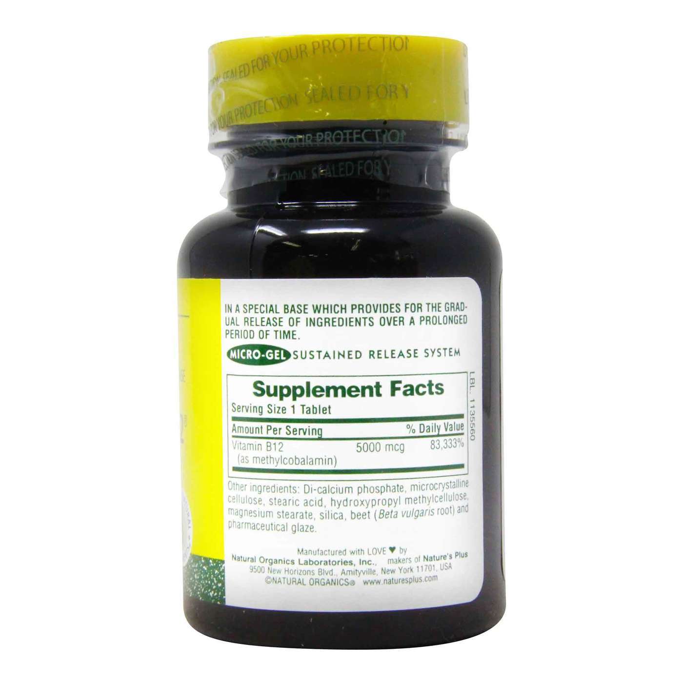 Nature's Plus, Shot-O-B12® 5000 mcg - Libertação Prolongada - 30 Comprimidos - Imagem 2