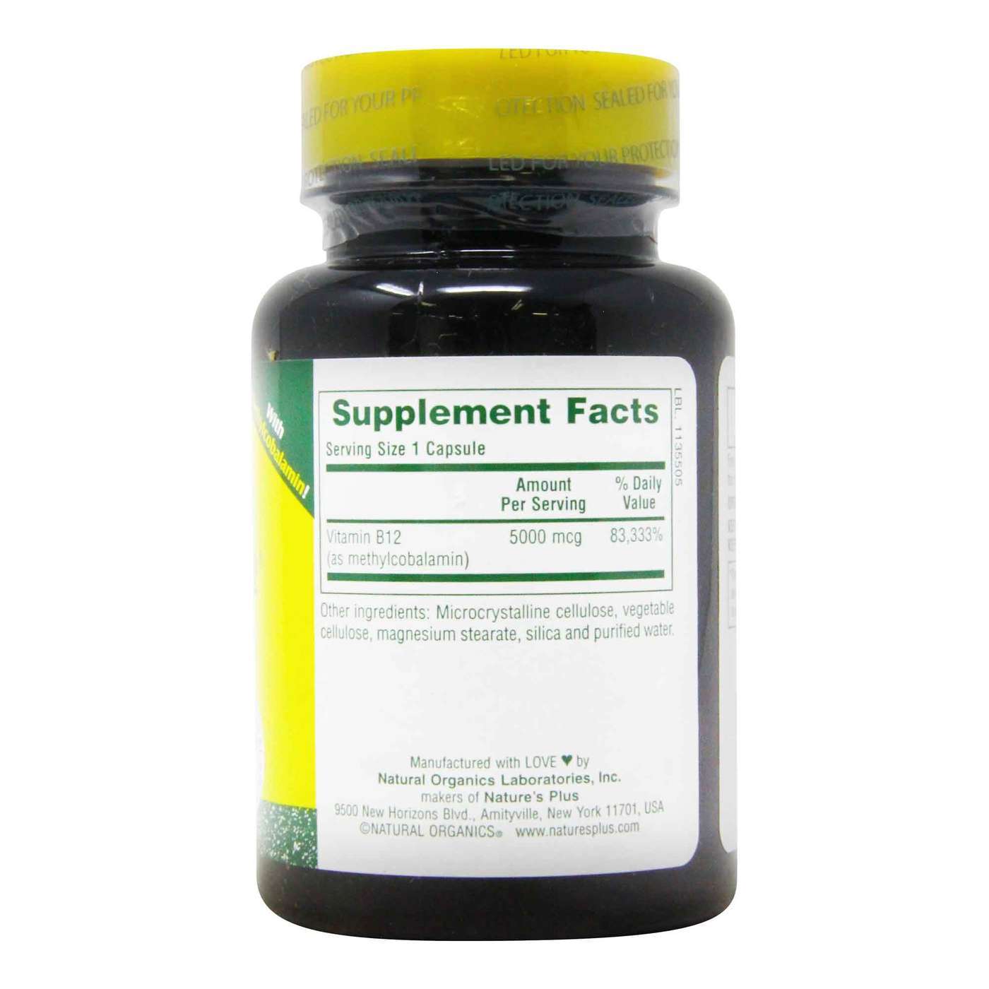 Nature's Plus, Shot-O-B12 5000 mcg - 60 Cápsulas Vegetarianas - Imagem 2