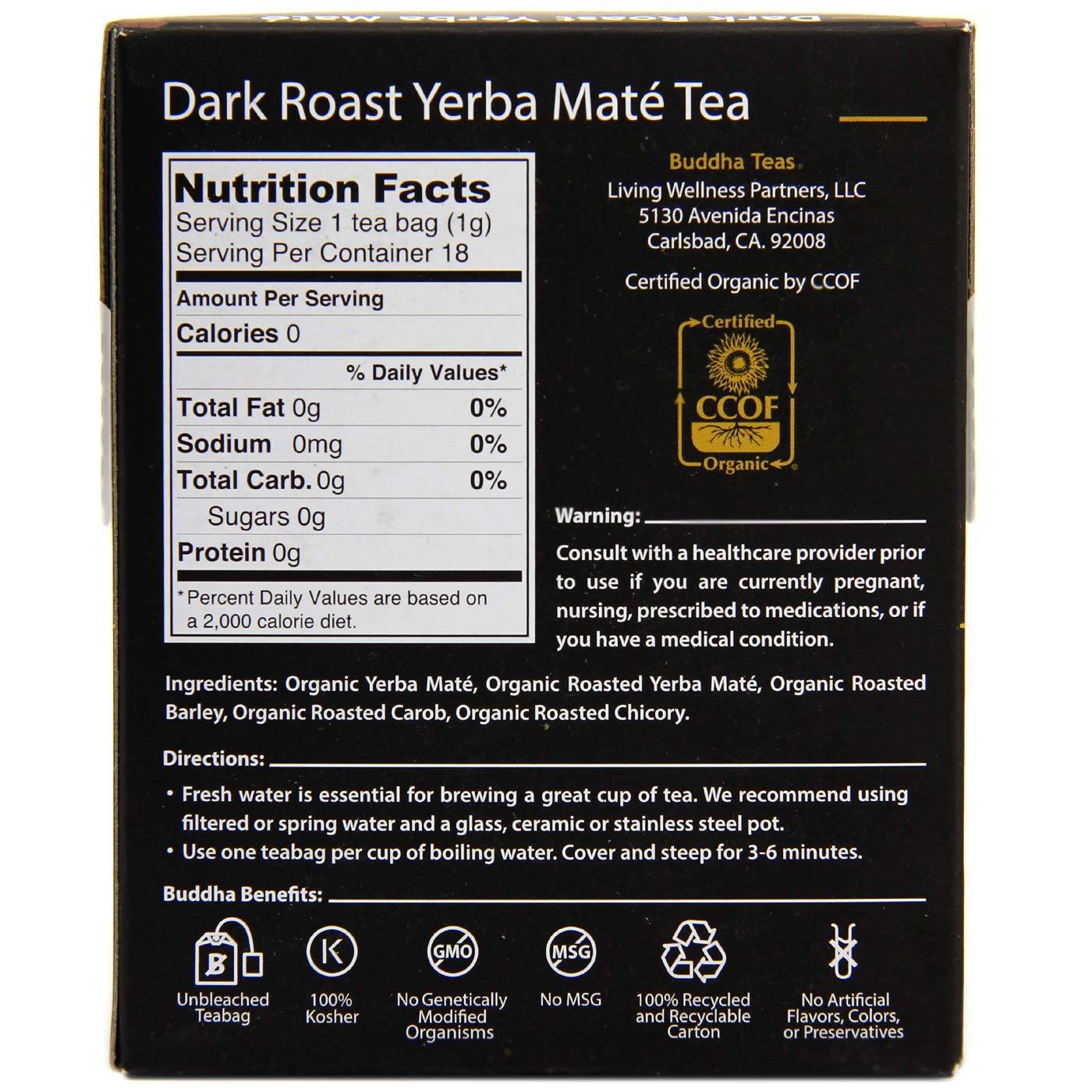 Buddha Teas, Chá de Erva-mate Dark Roast - 18 Saco de Chá - Imagem 3