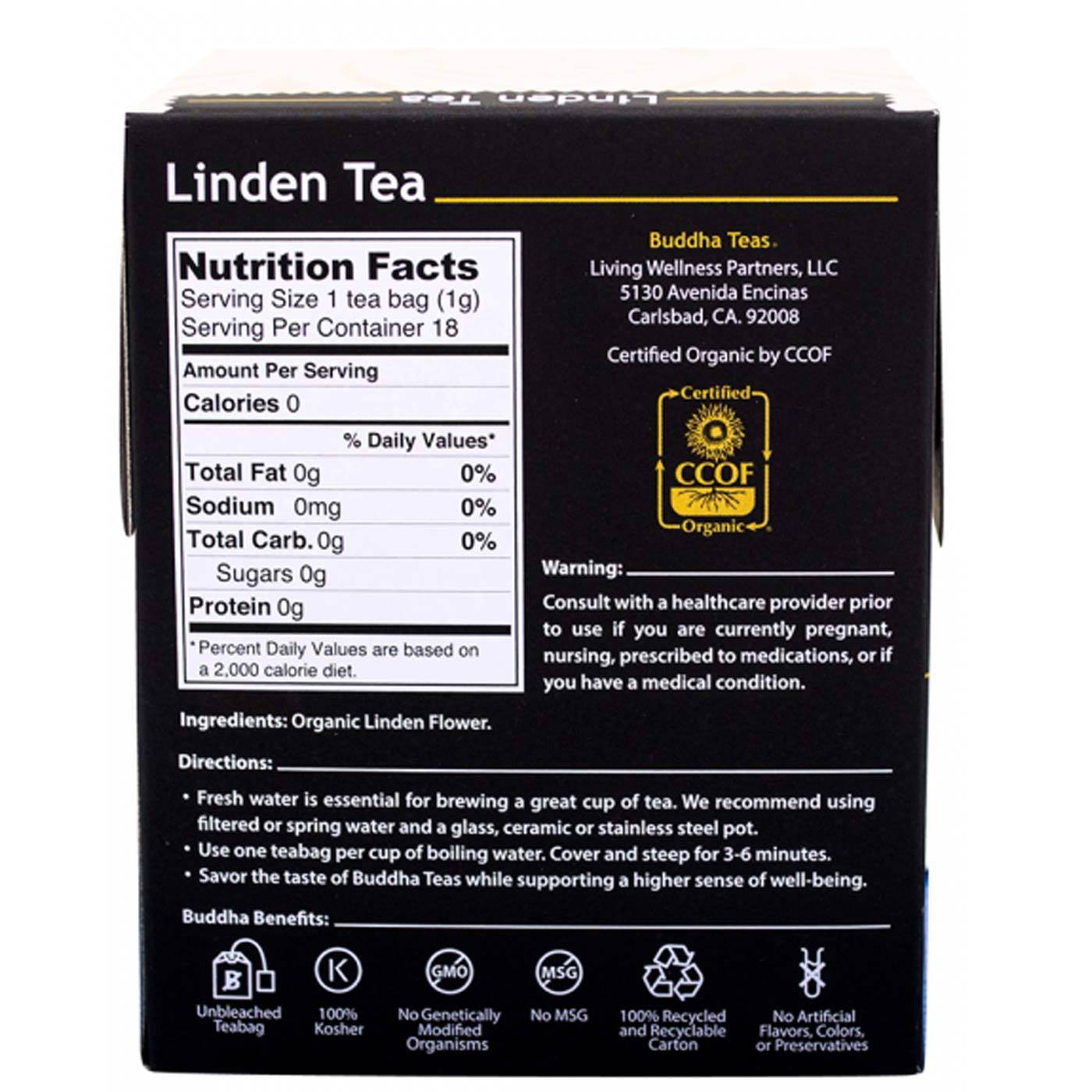 Buddha Teas Herbal Tea, Chá de Tília (Linden) - 18 Saquinhos de Chá - Imagem 2