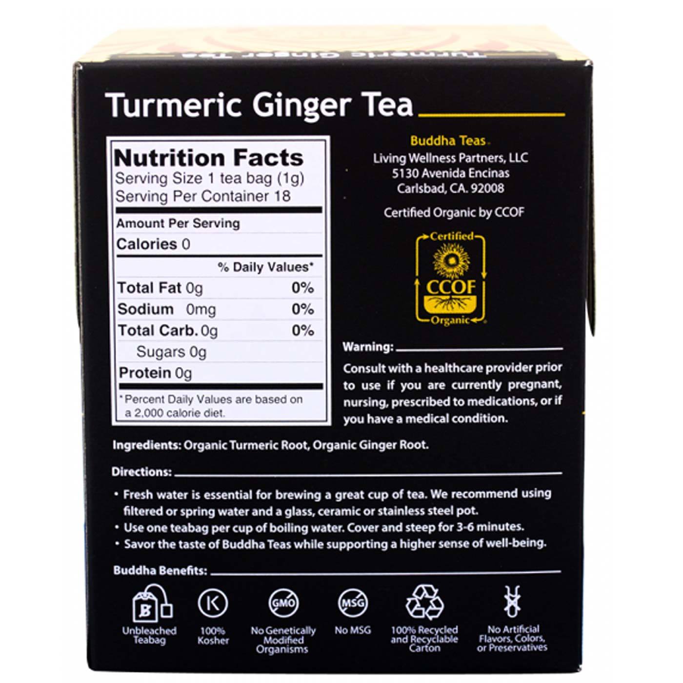 Buddha Teas Herbal Tea Chá de Açafrão e Gengibre - 18 Saquinhos de Chá - Imagem 2