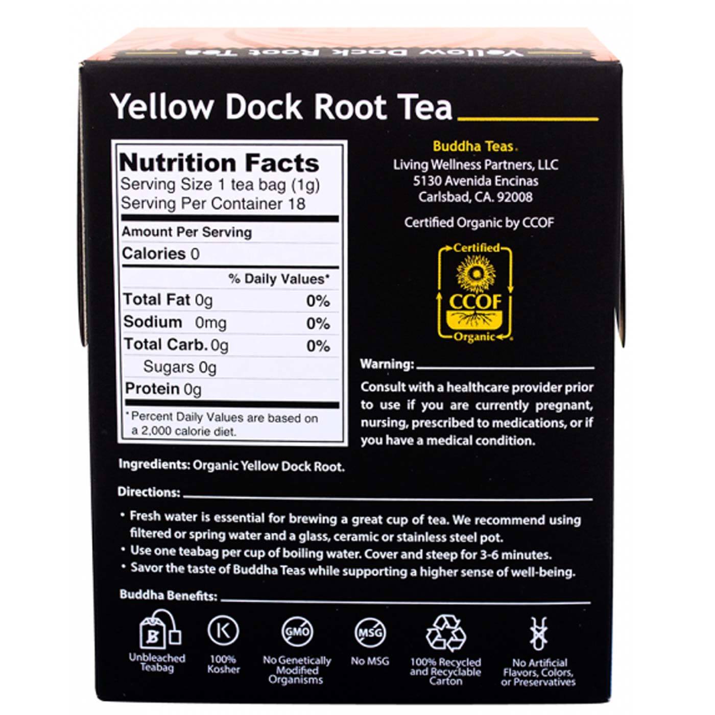 Buddha Teas, Yellow Dock Raíz - Chá de ervas - 18 Sacos - Imagem 2