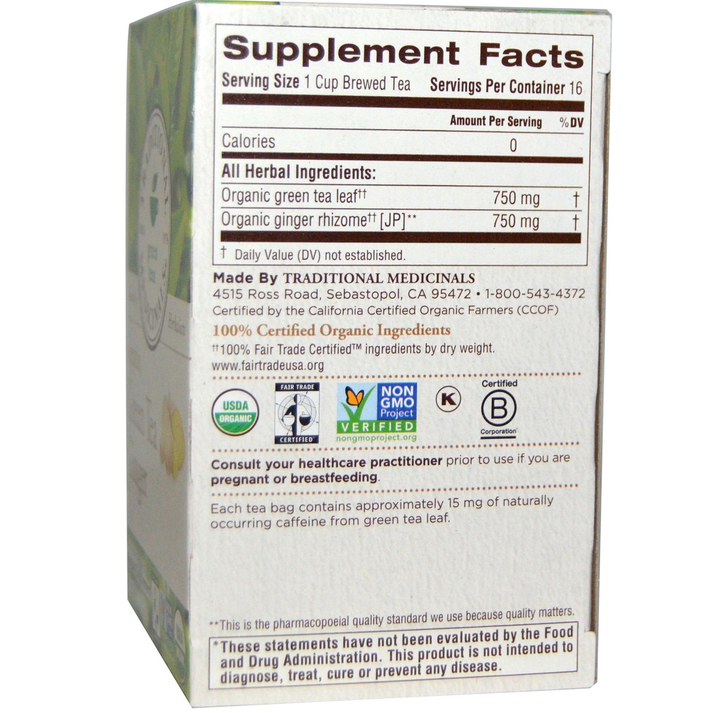 Traditional Medicinals, Chá Verde Orgânico com Gengibre - 16 Saquinhos de Chá - Imagem 2