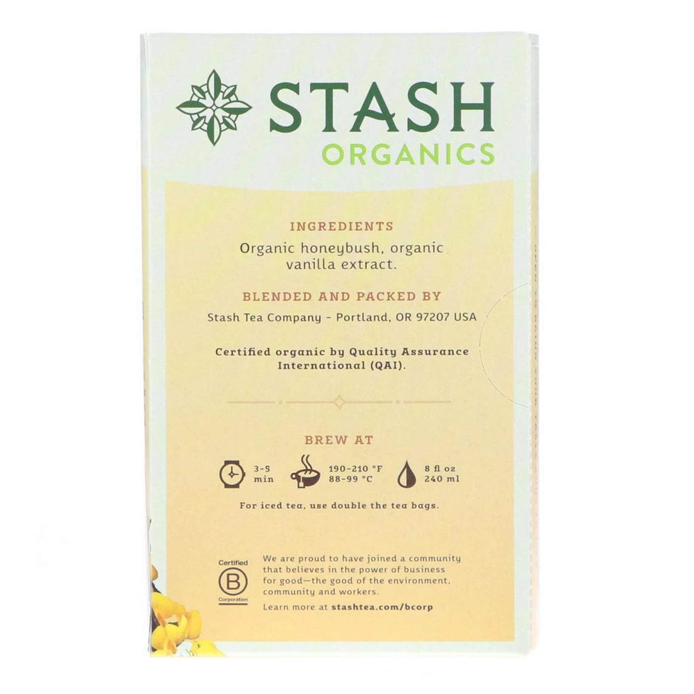 Stash Tea Organic, Chá de Ervas Orgânicas com Honeybush Rooibos e Baunilha - 18 Saquinhos de Chá - Imagem 2