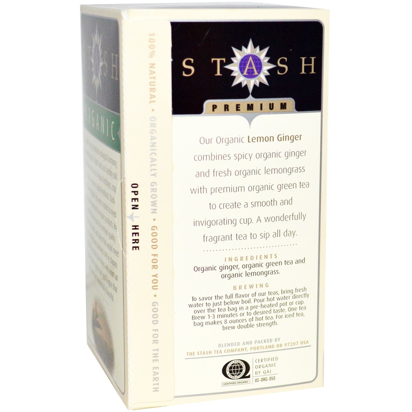 Stash Tea, Chá Verde Orgânico com Gengibre e Limão -18 Saqunhos de Chá - Imagem 2