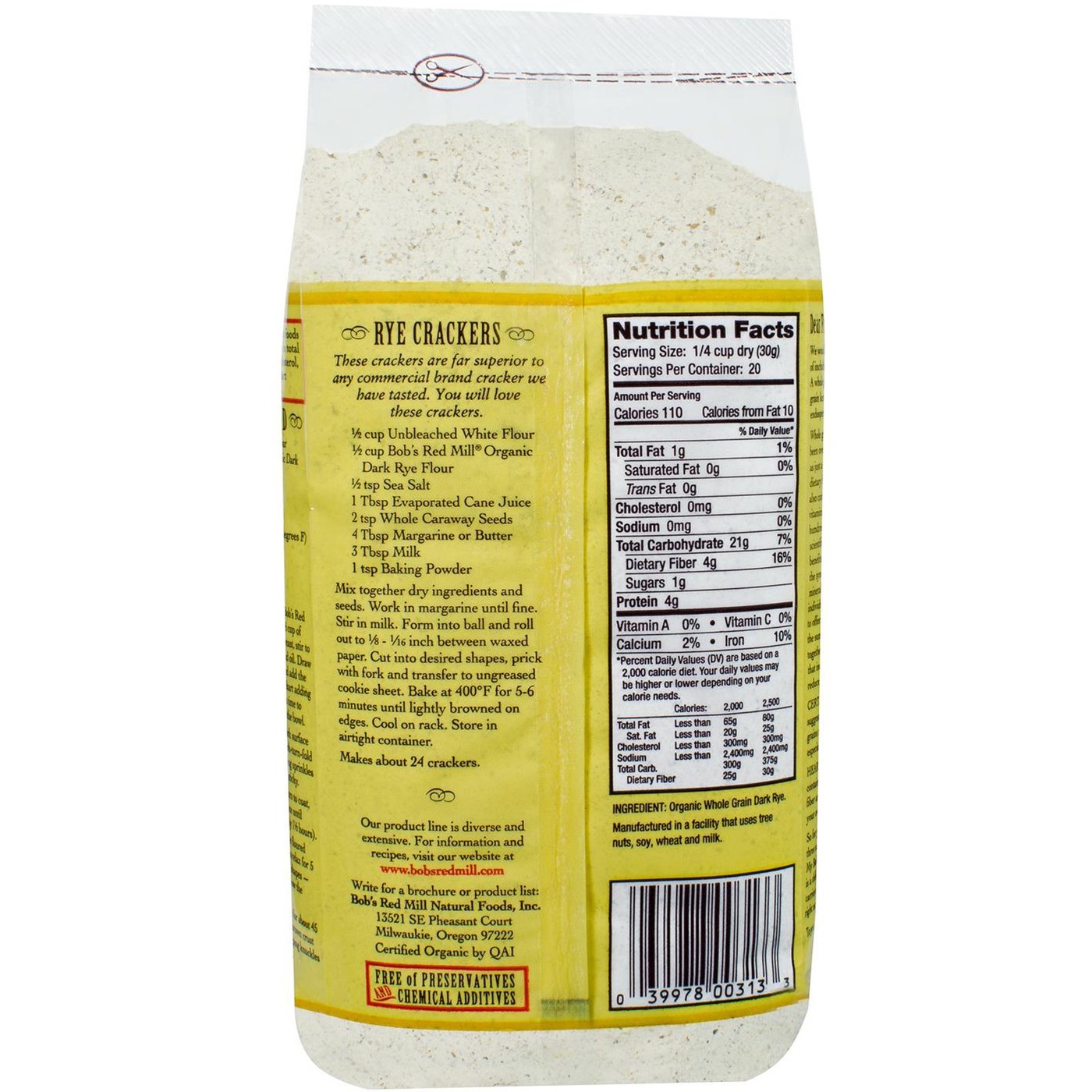 Bobs Red Mill Orgânicos Whole Grain escuro Rye Flour (Pack 4) de 4 - 22 onças Bags - Imagem 2