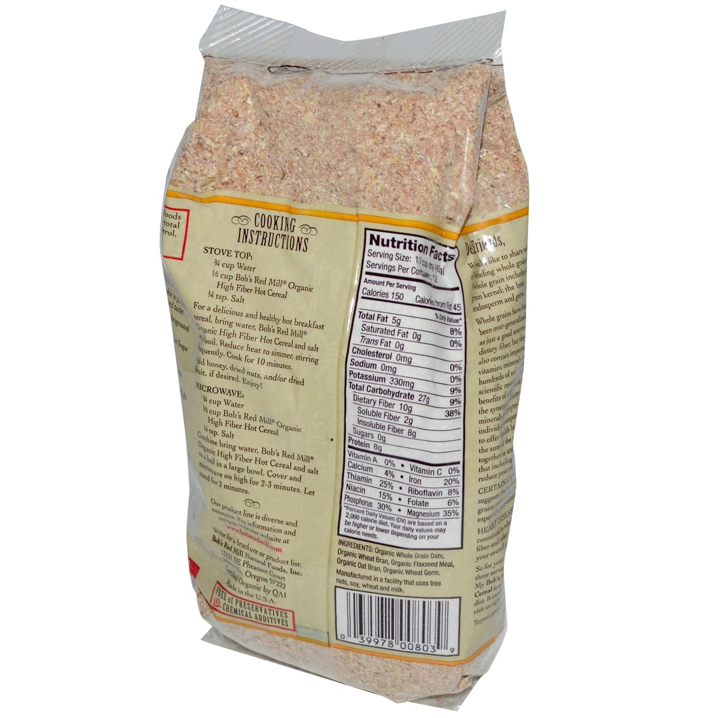 Bobs Red Mill Orgânicos Whole Grain alta fibra Hot Cereal (4 blocos) de 4 - 20 onças Bags - Imagem 2