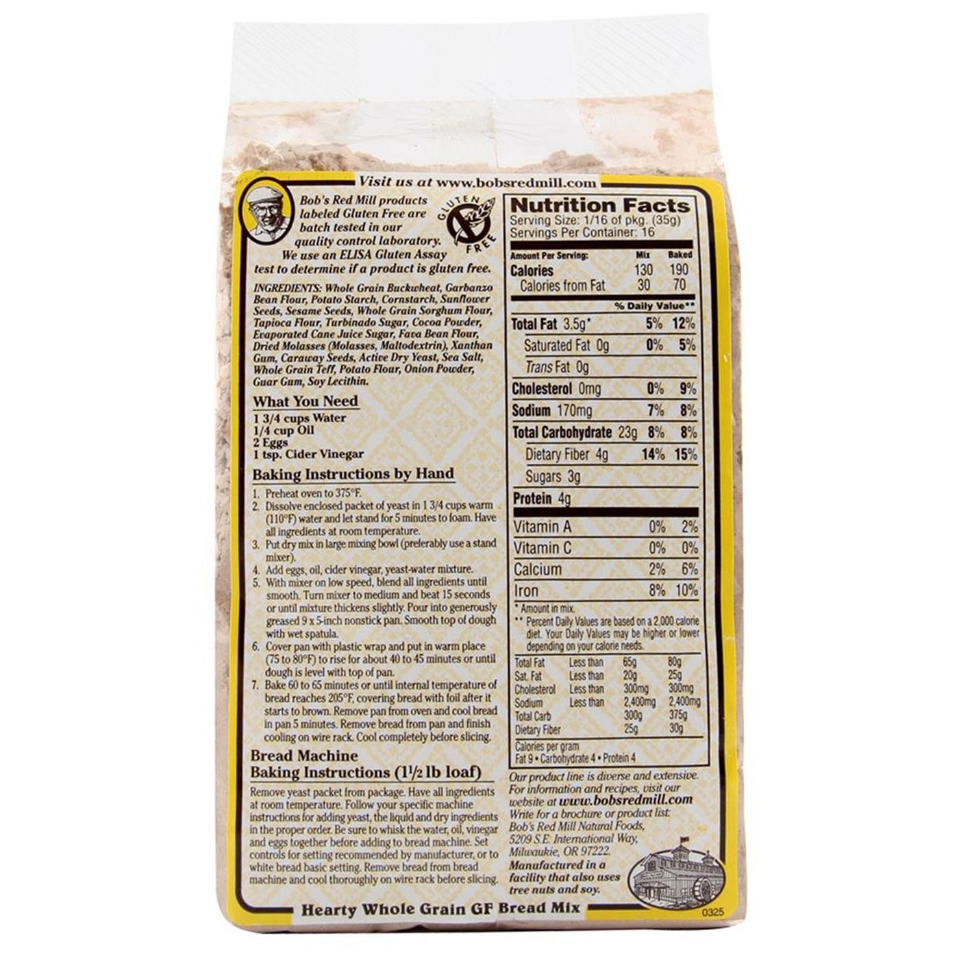 Bobs Red Mill Gluten Free Hearty Whole Grain Bread misturar 4 - 20 onças Bags - Imagem 2