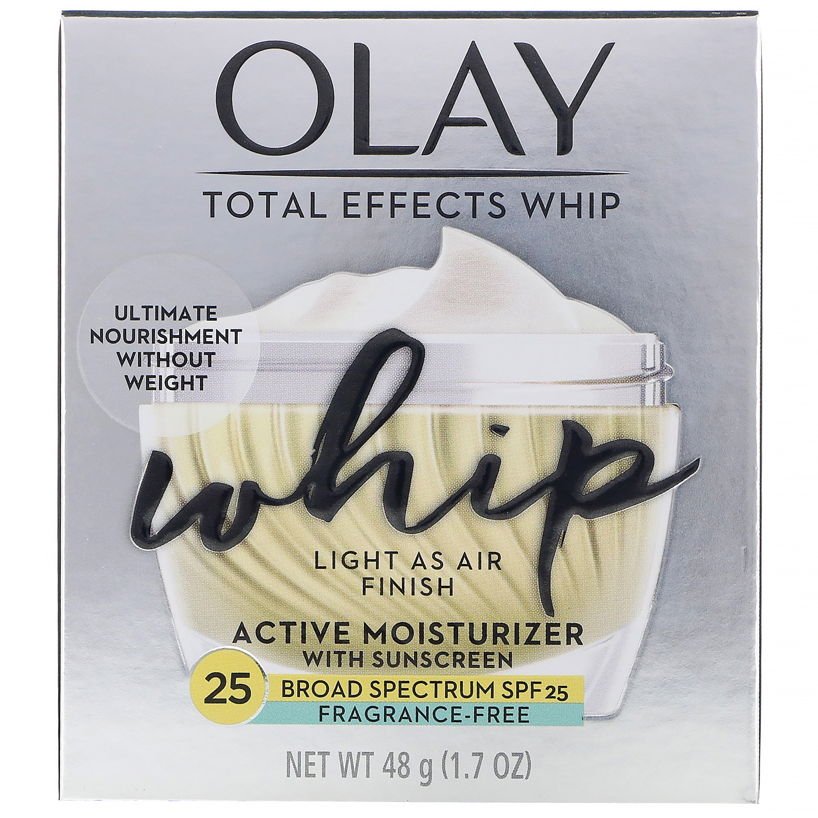 Olay, Total Effects Whip, Hidratante ativo com protetor solar, SPF 25, Sem perfume, 48 g (1,7 oz) - Imagem 2