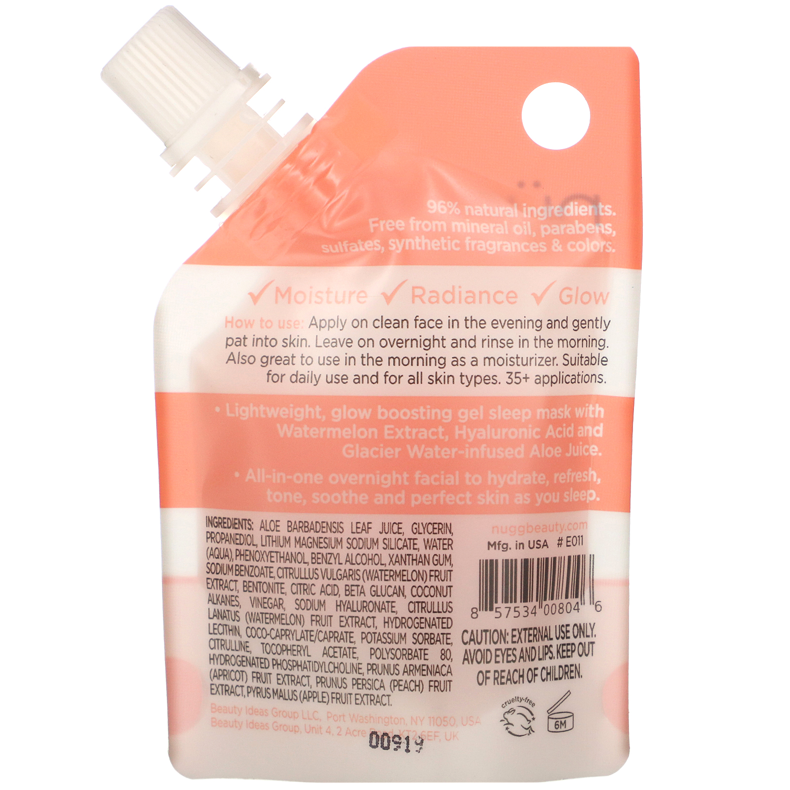 Nugg, Face and Sleep Mask, Watermelon & Hyaluronic Acid, 1.1 fl oz (35 ml) - Imagem 2