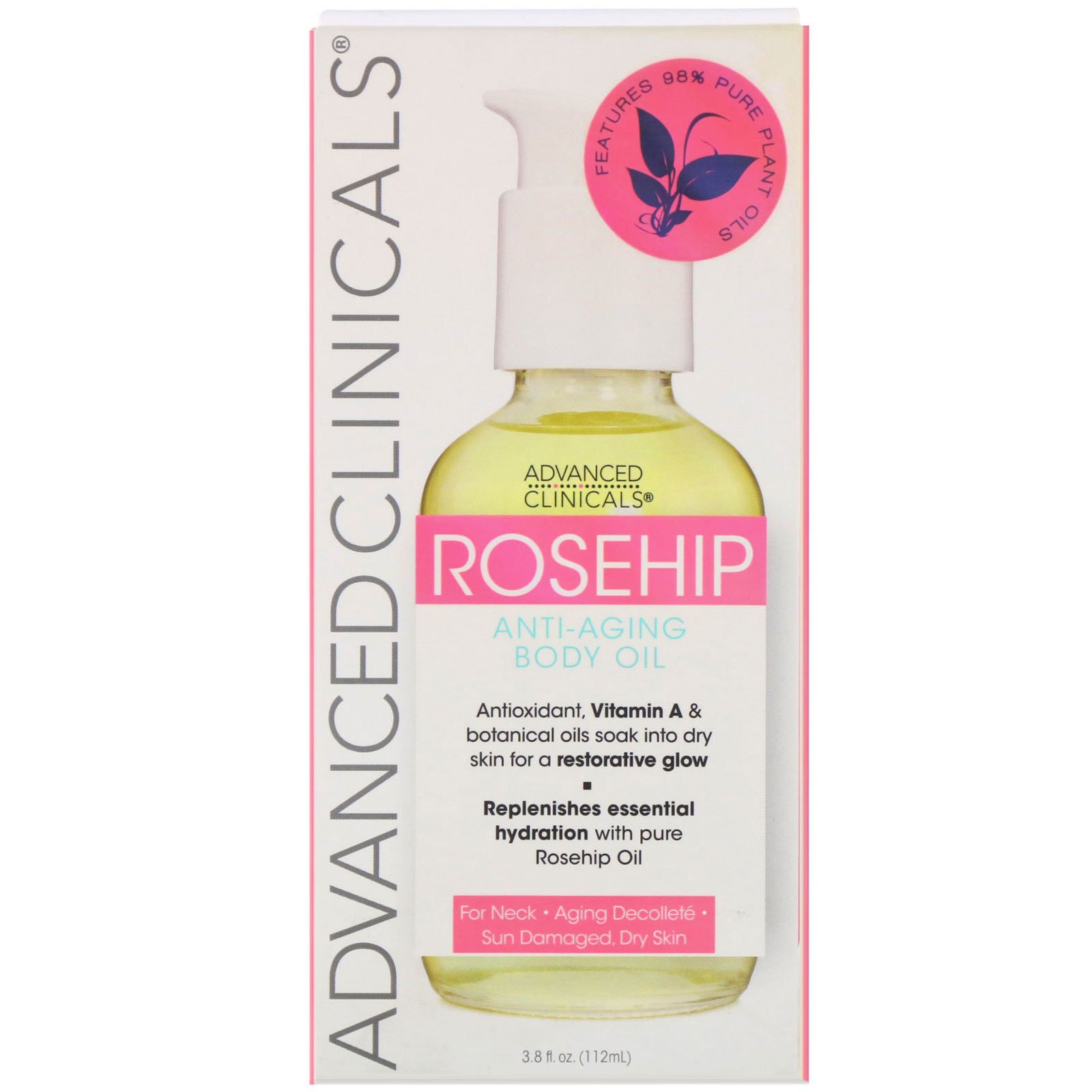 Advanced Clinicals, Rosehip, Anti-Aging Body Oil, 3.8 fl oz (112 ml) - Imagem 2