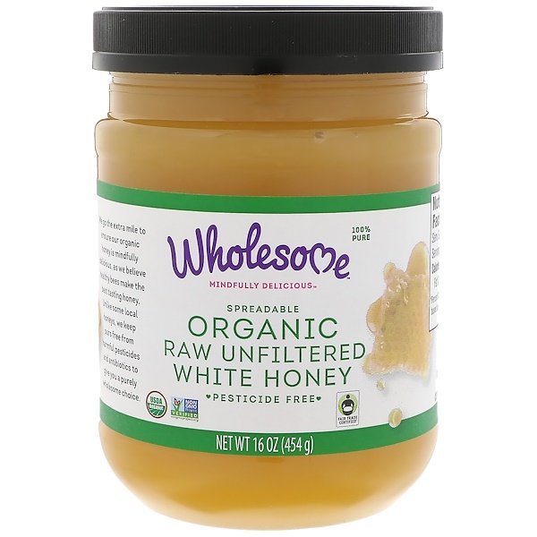 Wholesome, Orgânico, Mel Branco Puro e Não Filtrado para Espalhar, 454 g (16 oz)