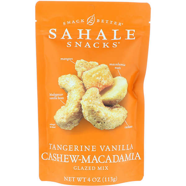 Sahale Snacks, Castanhas Mistas Caramelizadas, Castanha de Caju e Macadâmia com Baunilha e Tangerina, 4 oz (113 g)