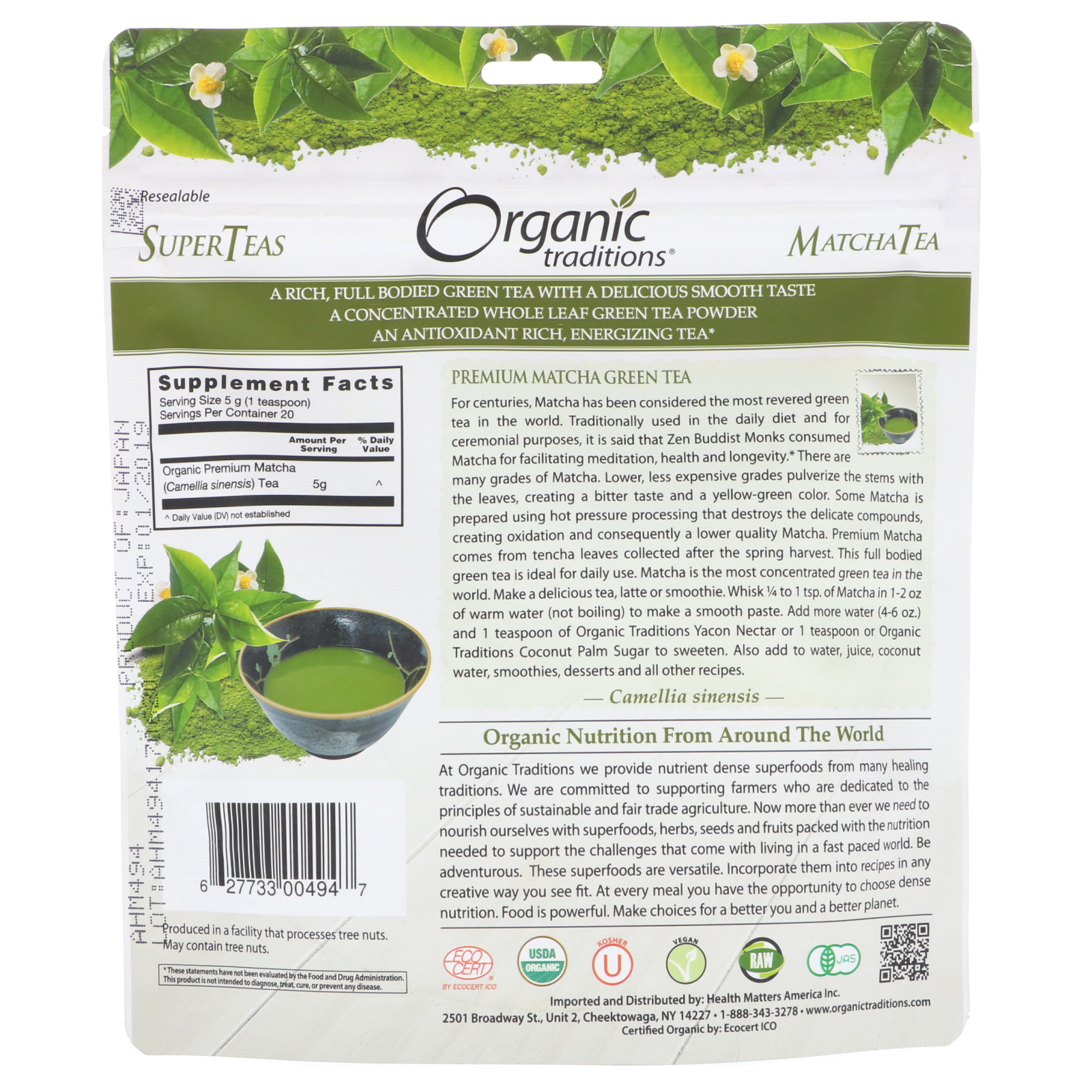 Organic Traditions, Chá Verde Matcha Premium, 3,5 oz (100 g) - Imagem 2